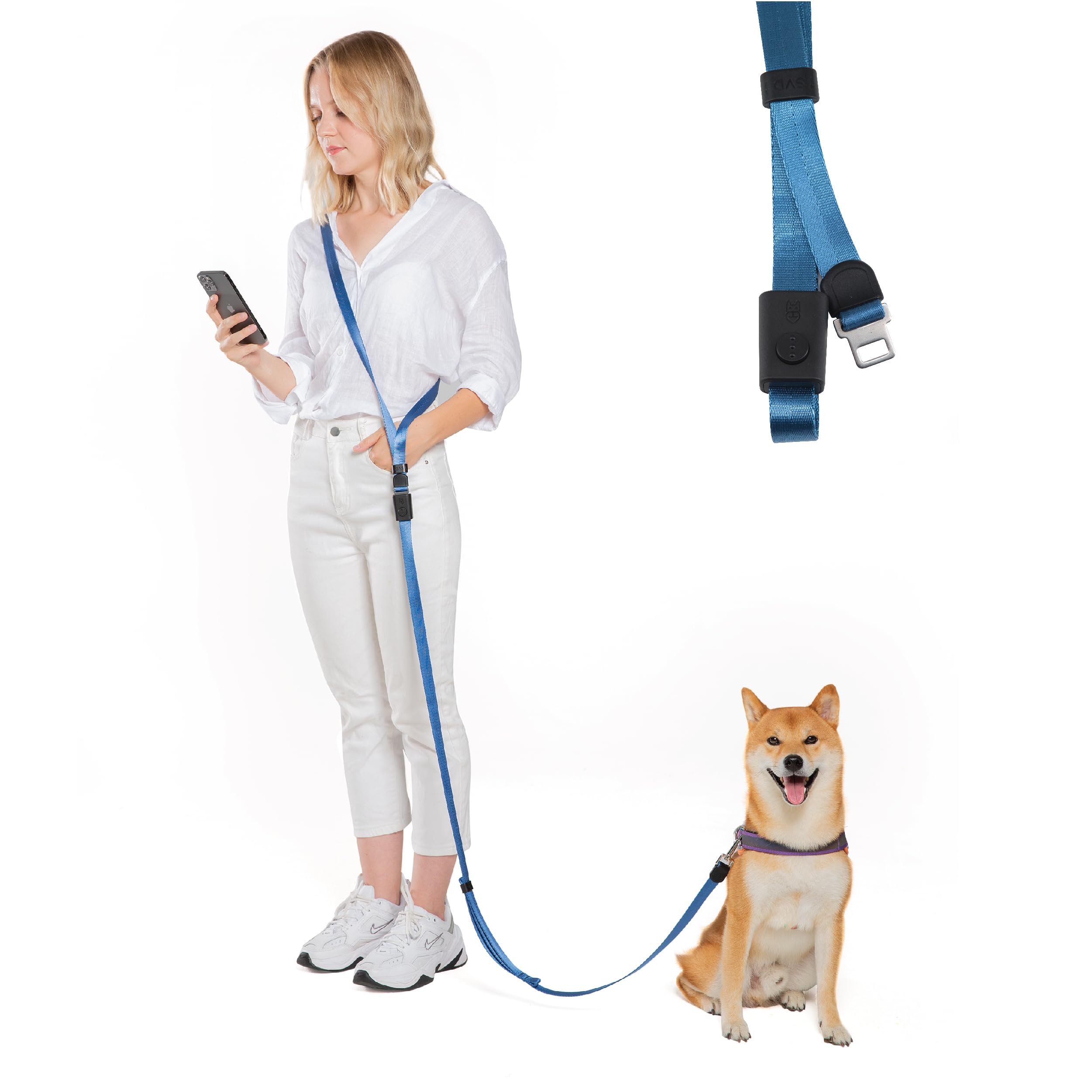 Svd.Pet 4-In-1 Hands Free Dog Leash - Crossbody With Easy Release Buckle & Adjustable Waist For Walking, Running (Navy Blue)