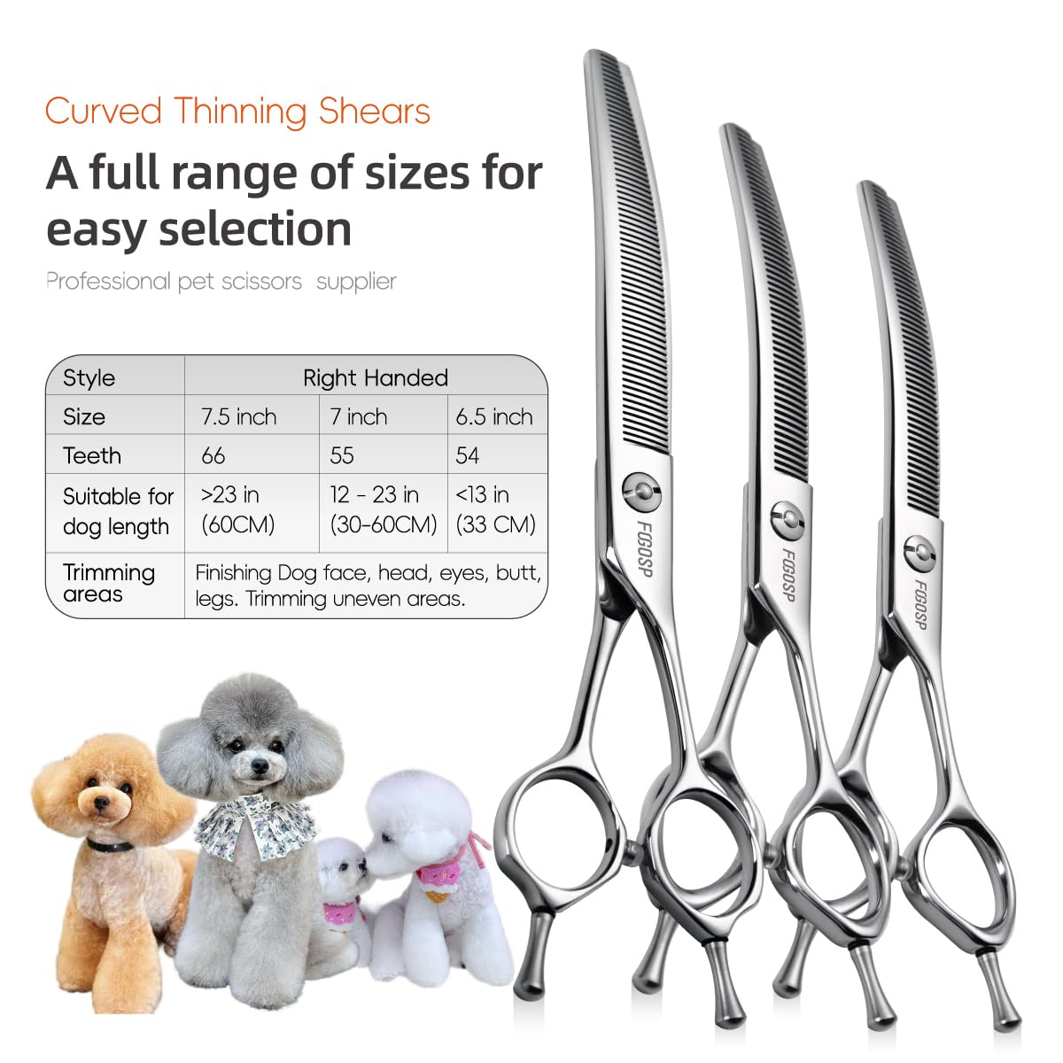 Fogosp Curved Thinning Shears For Dogs 7.5'' Professional Blender Thinning Shears For Medium Large Dog 35% Thinning Rate (7.5 In, V Type Blender)