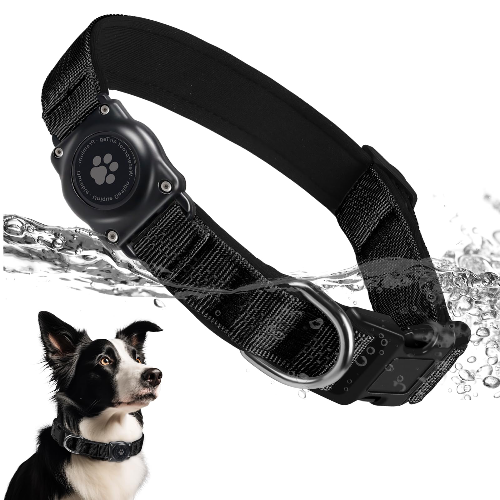 Upgraded Airtag Dog Collar, Ip68 Waterproof Air Tag Dog Collar Holder, Reflective, Ultra-Durable, Comfortable Padded, Heavy Duty Dog Collars For Small Medium Large Dogs (L (14.8'-20.3'), Black)