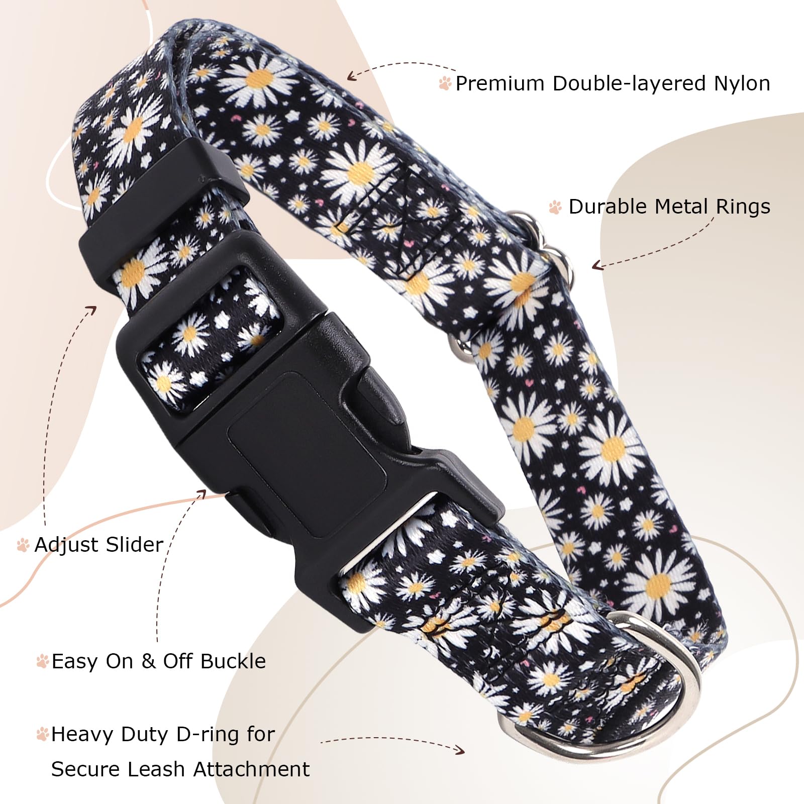 Dog Collars For Large Dogs With Daisy Patterns, Cute Dog Collar Buckle Collar For Boy Girl Dogs, Adjustable Comfy Soft Durable P