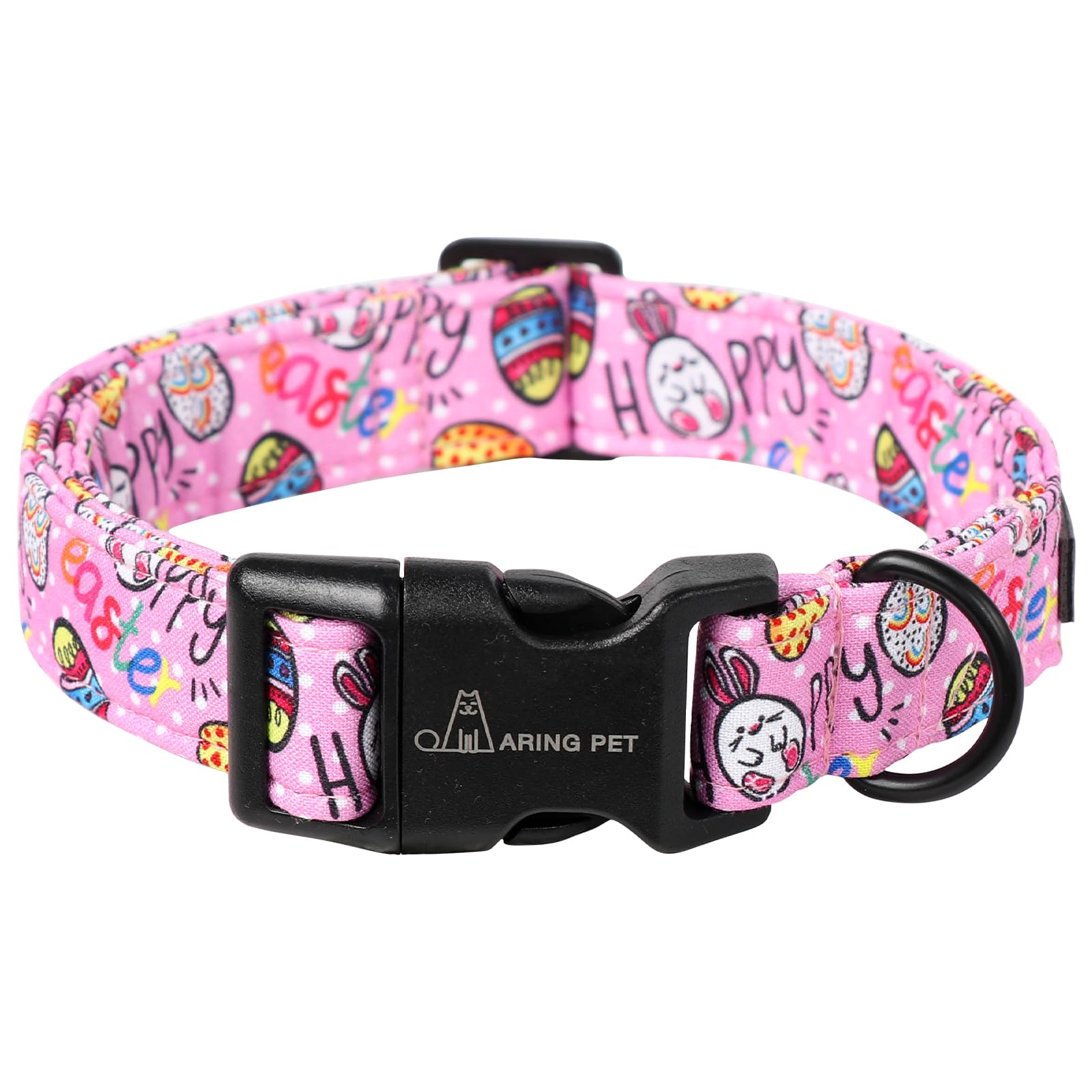 Aring Pet Cute Easter Eggs Dog Collar, Adjustable Cotton Pink Puppy Collar With Quick Release Buckle