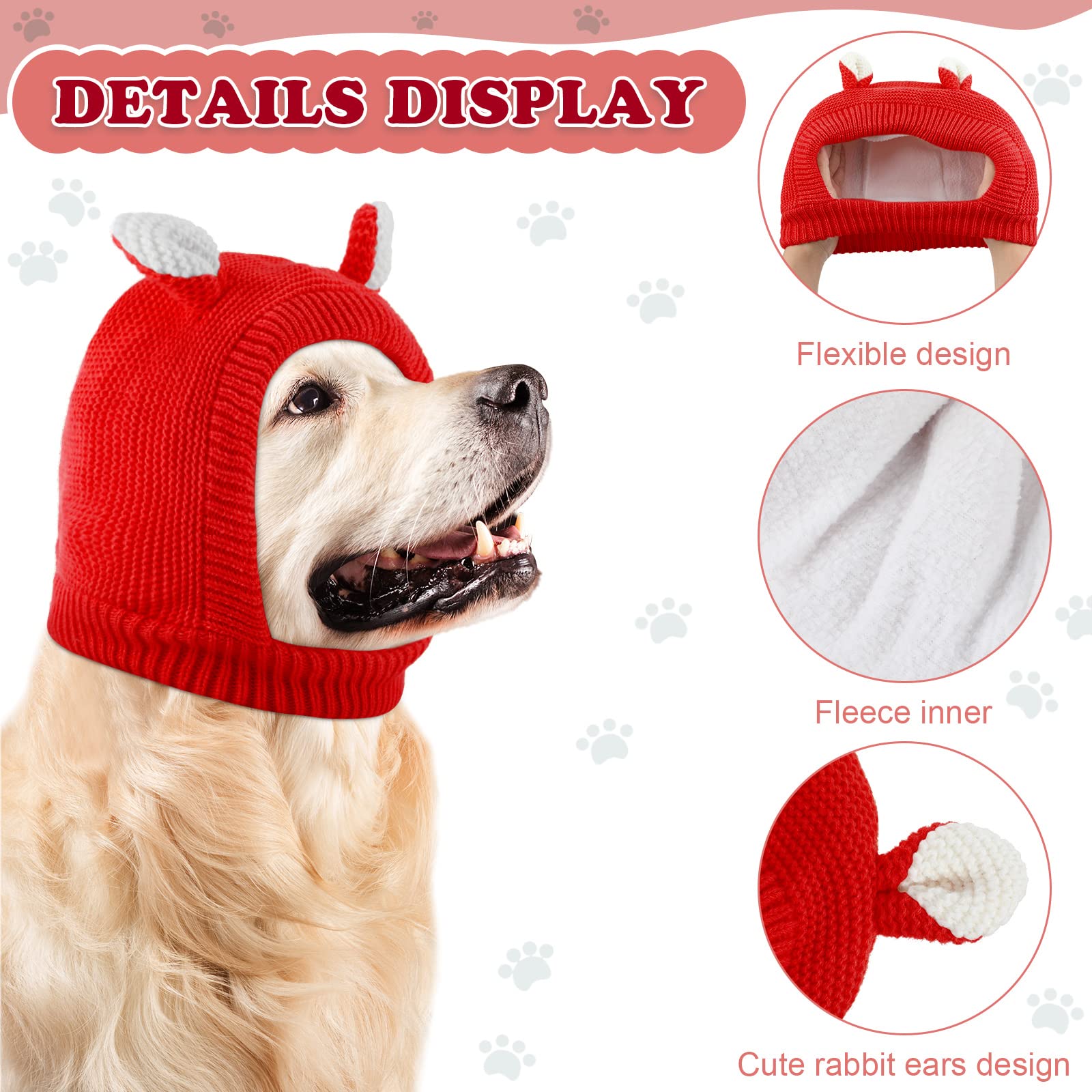 Quiet Ears For Dogs, Dog Ear Muffs Noise Protection Knitted Pet Ears Snood Head Wrap Hats For Medium To Large Cats Pets(Red)