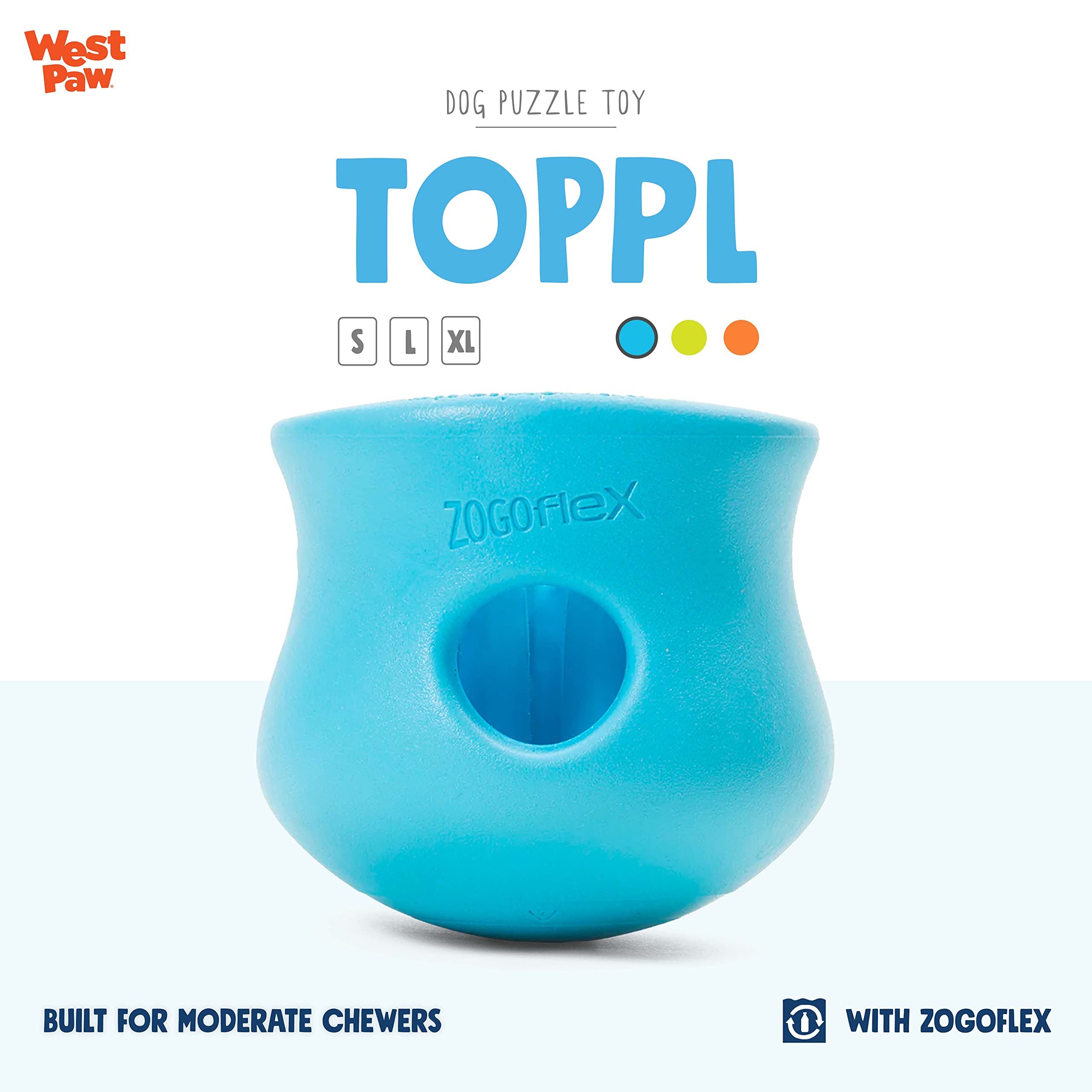 WEST PAW Zogoflex Toppl Interactive Treat Dispensing Dog Puzzle Play Toy, 100% Guaranteed Tough, It Floats!, Made in USA, Small,