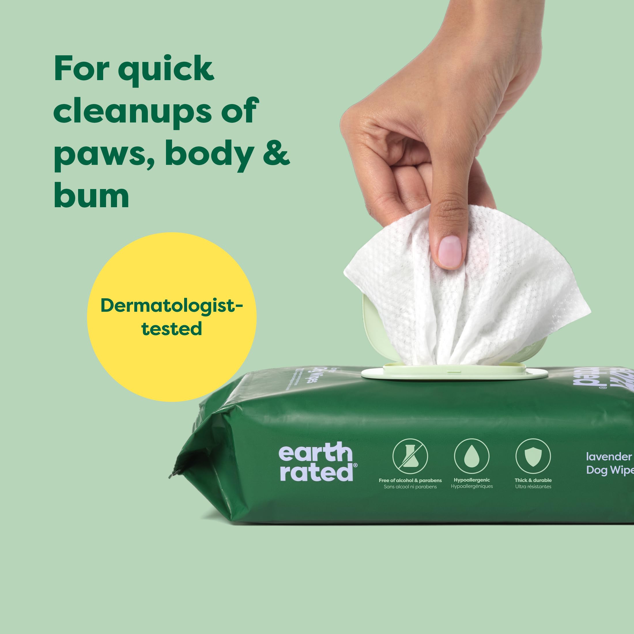 Earth Rated Hypoallergenic Dog Wipes, Cleaning And Odor-Controlling Grooming For Paws, Body, And Butt, Perfect For Puppy And Adult Dogs, Lavender Scent, 400 Count