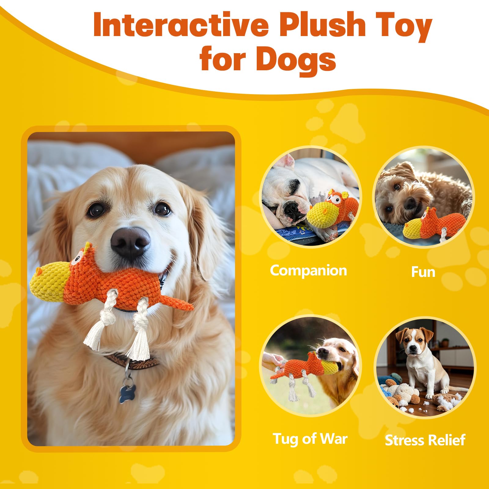 Tooptate Squeaky Dog Toys - Cute Soft Plush Dog Toys For Large, Medium, Small Dogs And Puppies To Keep Them Busy (Orange, Medium