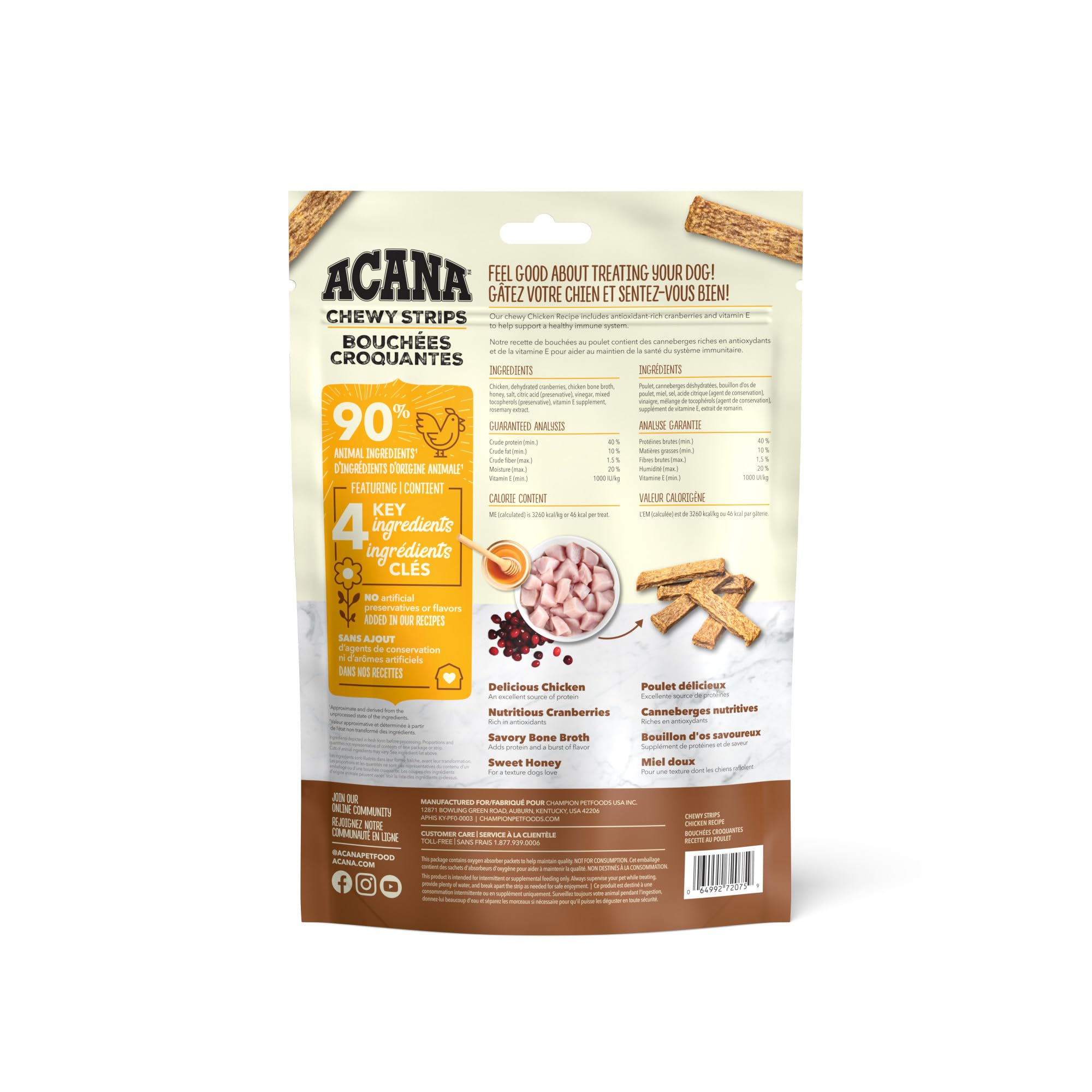 ACANA Chewy Strips Dog Treats, Chicken, Chewy Poultry Treats, 4oz