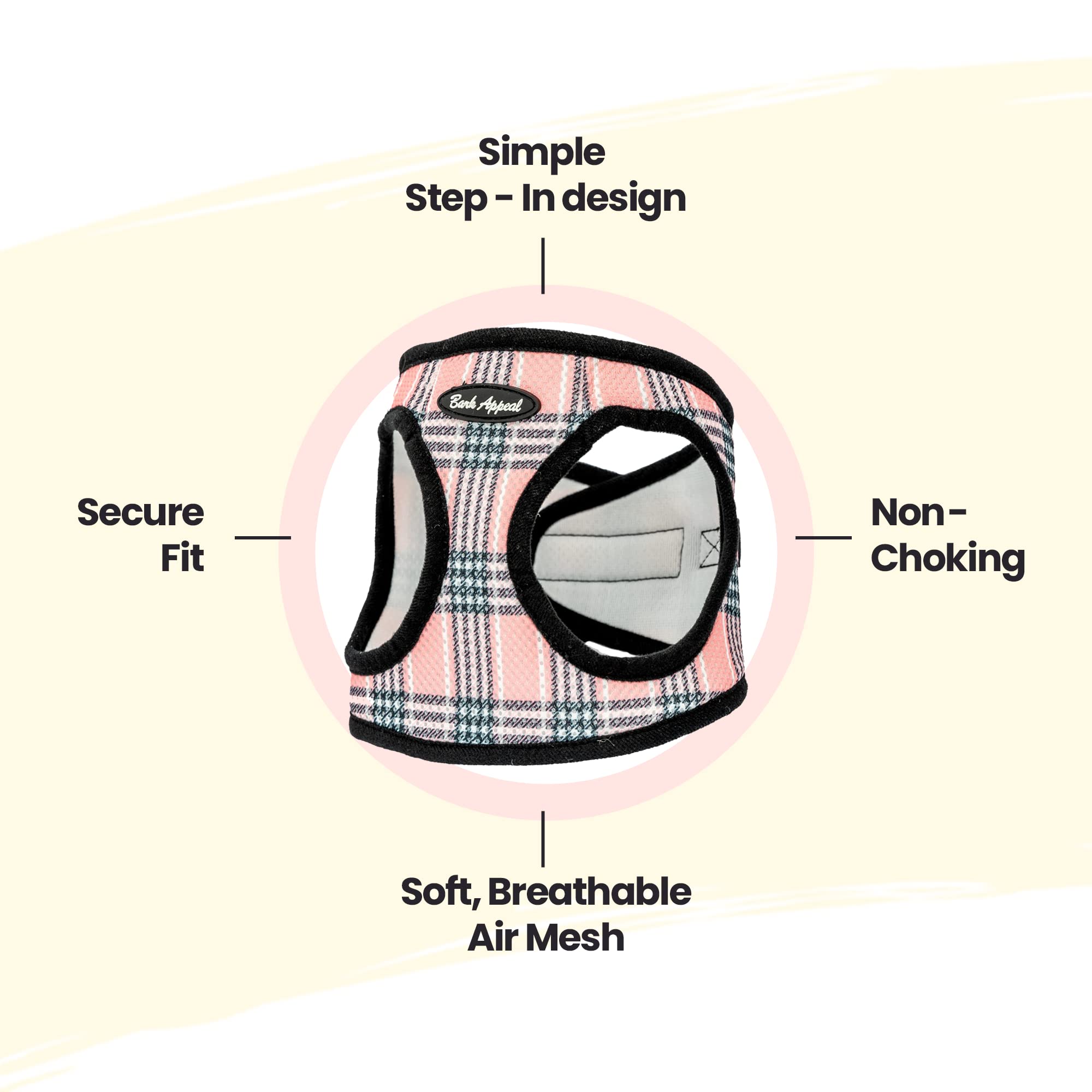 Bark Appeal Step-In Dog Harness, Mesh Step In Dog Vest Harness For Small & Medium Dogs, Non-Choking With Adjustable Heavy-Duty Buckle For Safe, Secure Fit - (Medium, Pink Plaid)