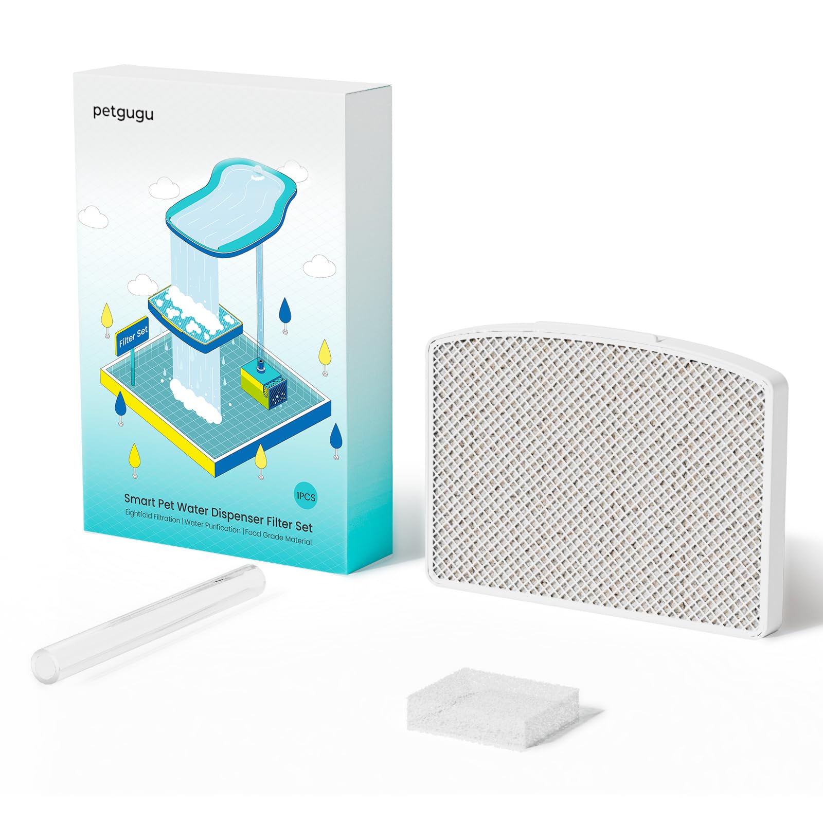 PETGUGU 1 Pack Replacement Filters of Cat Water Fountain for PF1/PF1L, Automatic Pet Fountain Filter Set Special (1 Pcs)