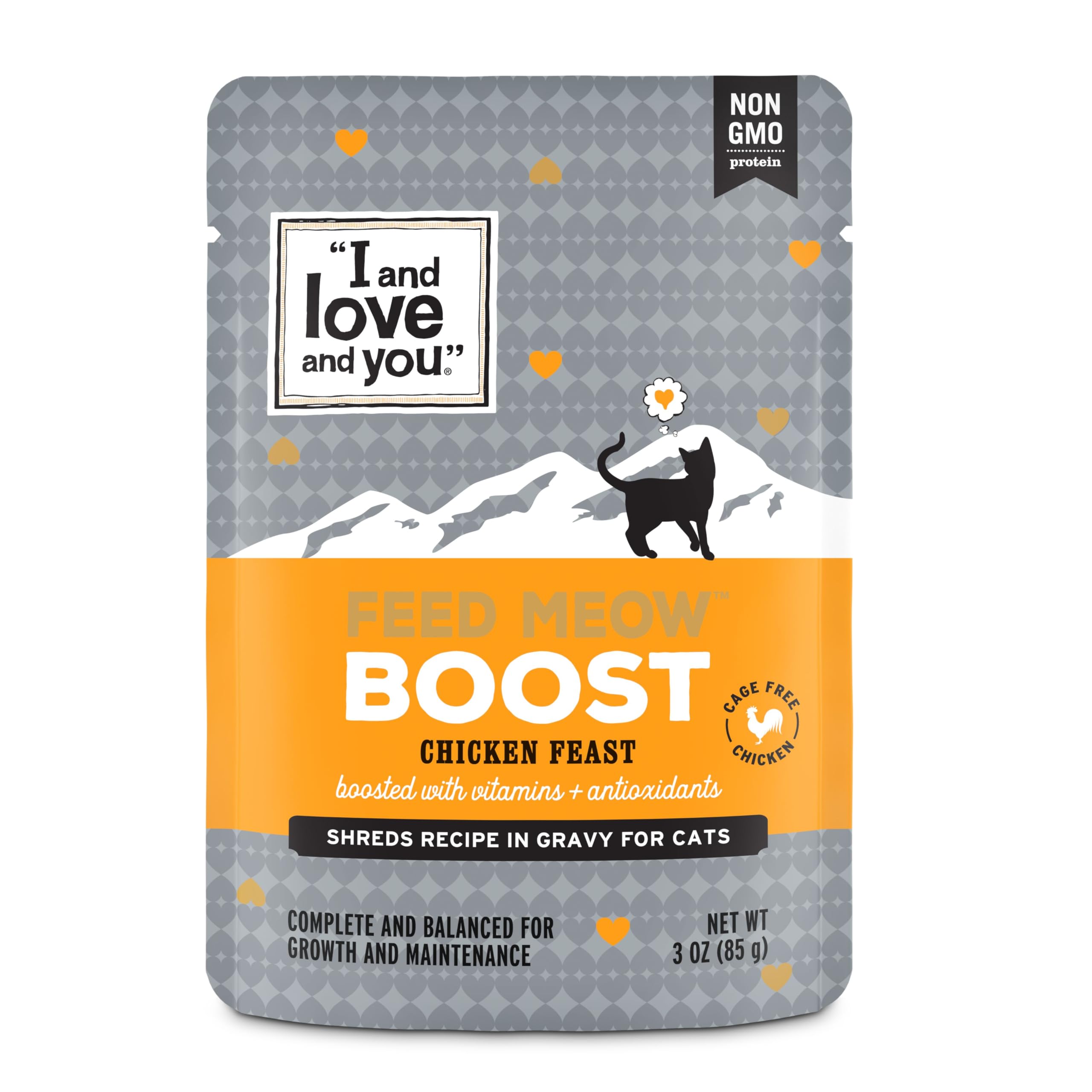 I and love and you Feed Meow Boost Wet Cat Food - Chicken - Antioxidants & Vitamins for Vitality, Grain Free, Shredded, 3oz Pack