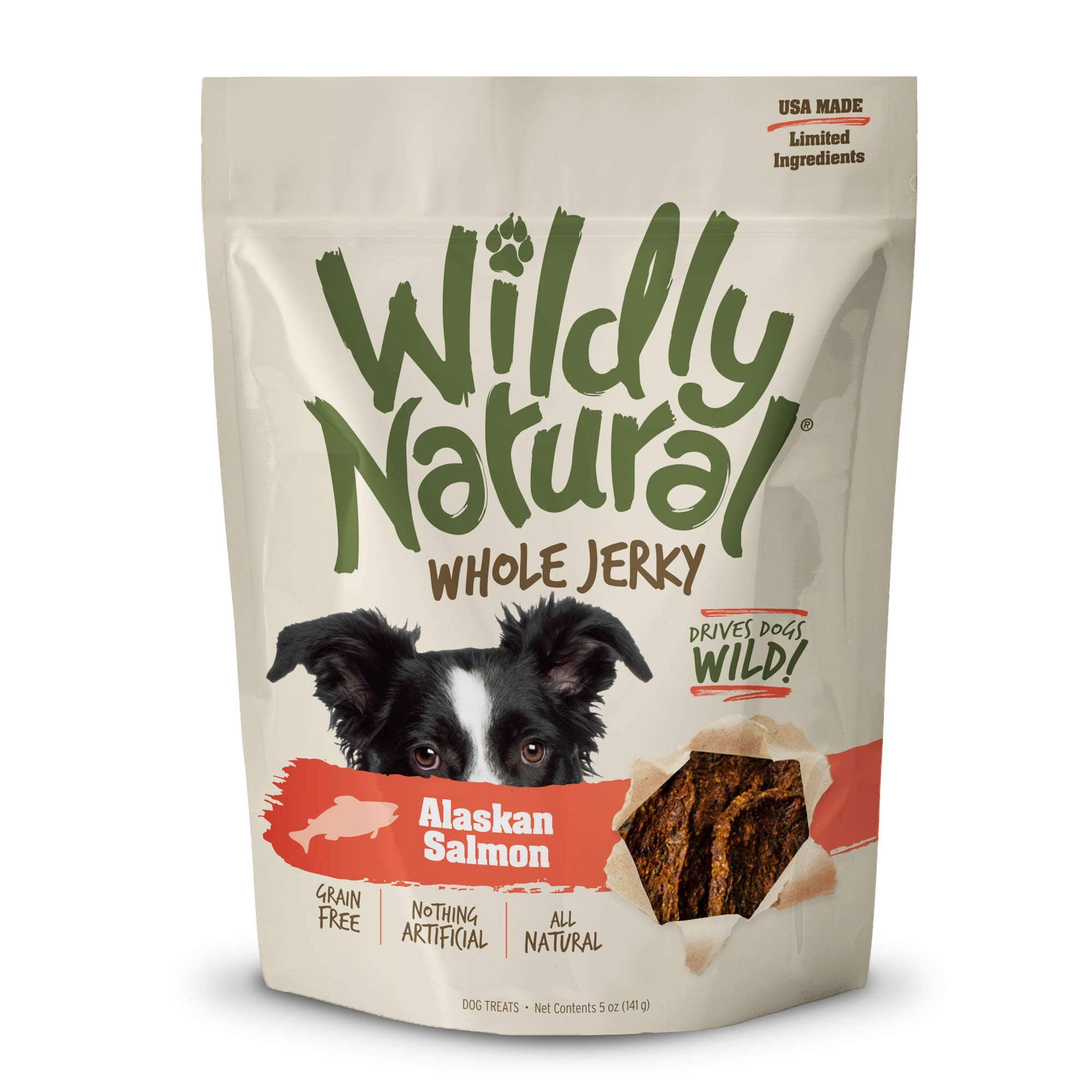 Wildly Natural Whole Jerky Dog Treats | Limited Ingredient, Made in USA Jerky | Grain Free & Nothing Artificial | Alaskan Salmon