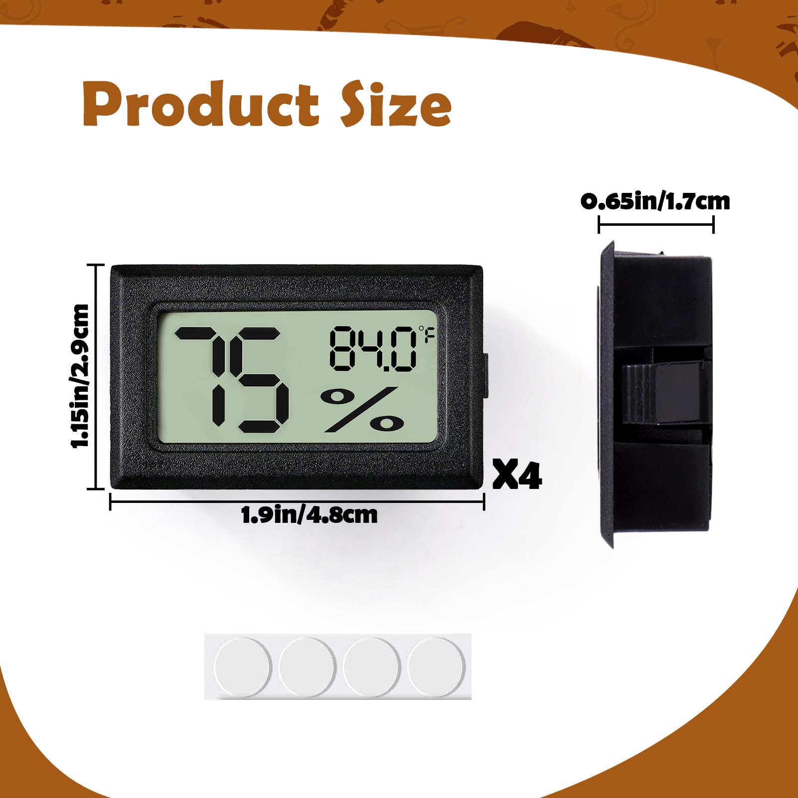 Vodolo Reptile Thermometer And Humidity Gauge,4Pcs Digital Adhesive Reptile Hydrometer Thermomete Tank Accessories Pet Supplies