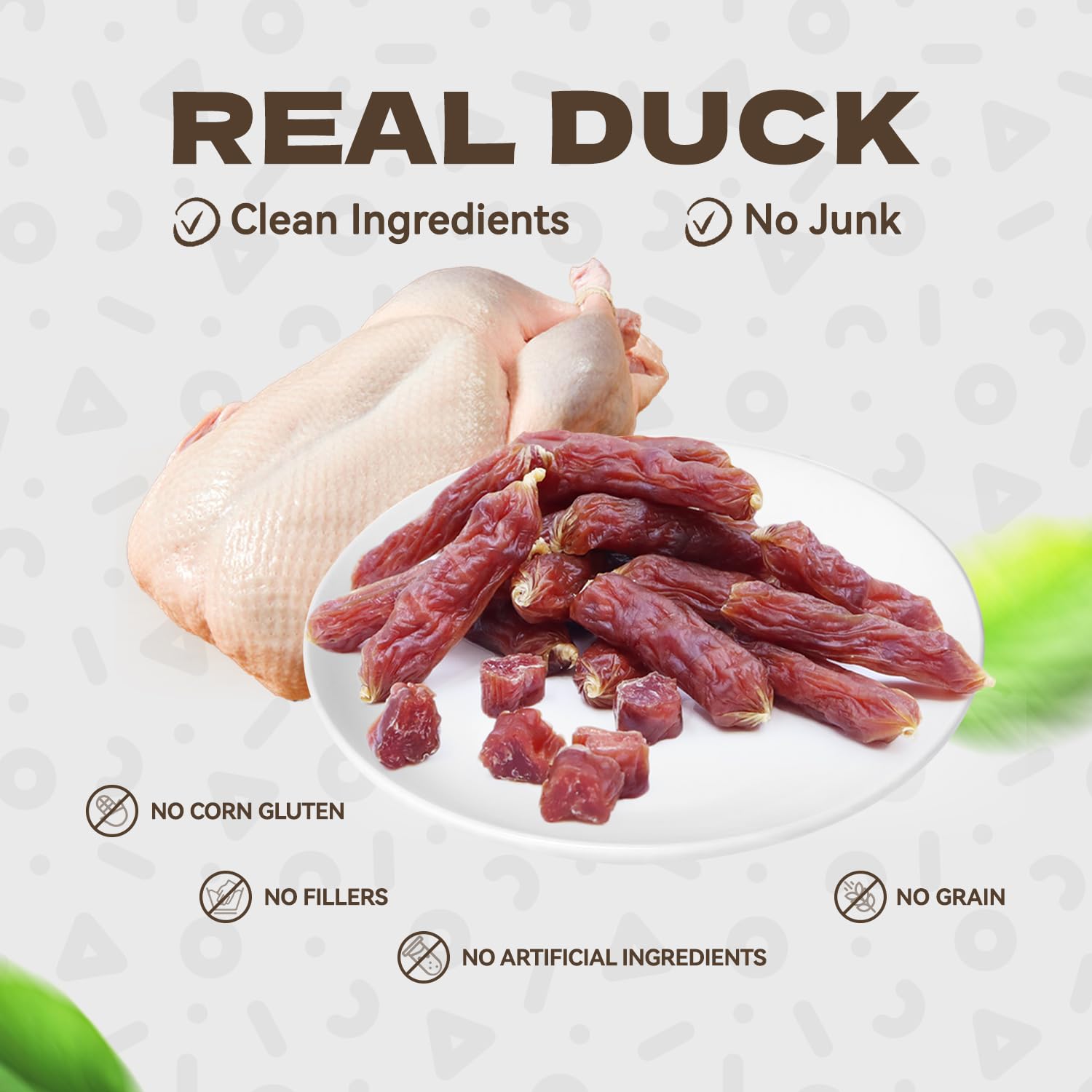 KUADELRO Duck Sausage Soft Dog Treats, Duck Jerky Training Treats Skiny Coat Dog Chews for Senior Small Medium Large Breed 10.58