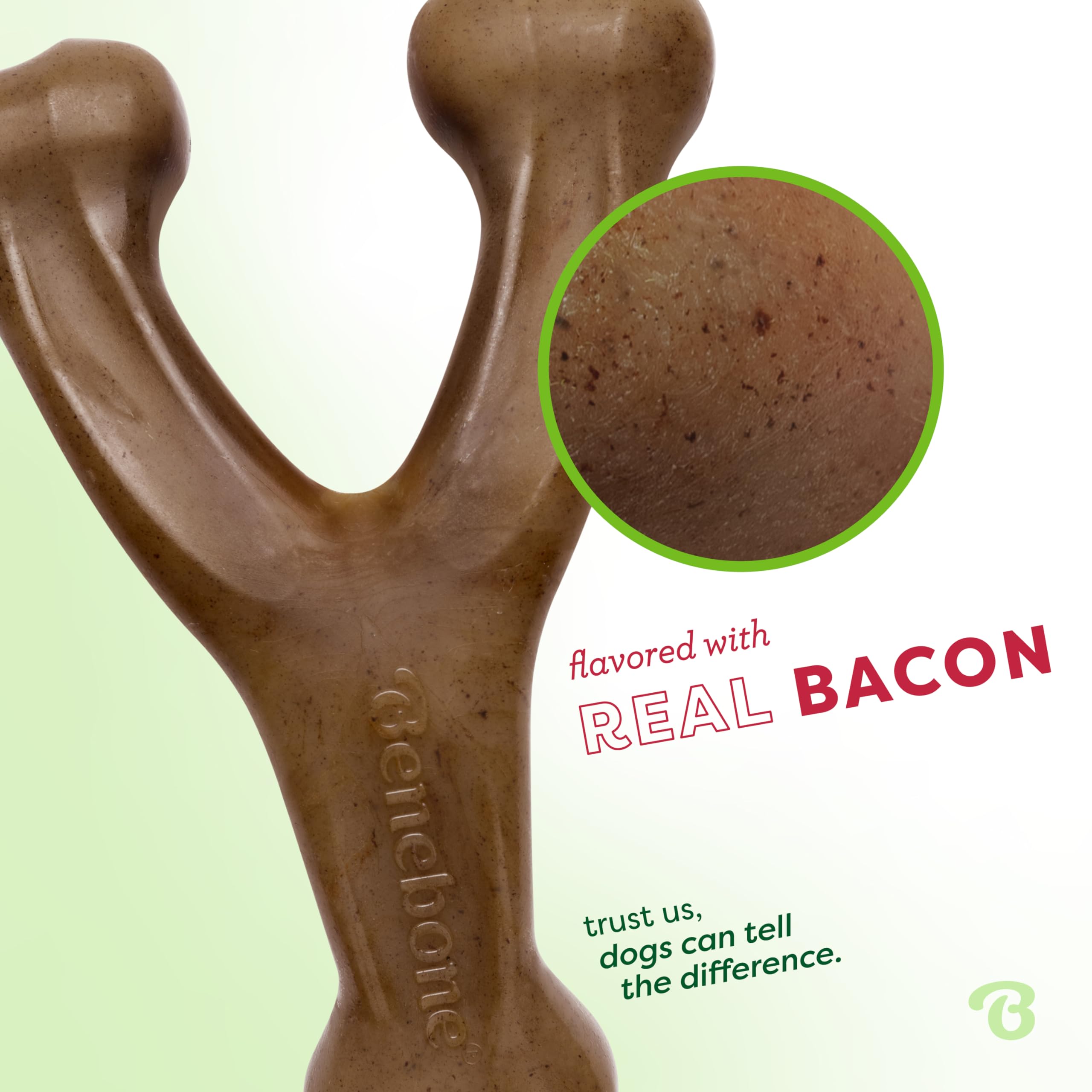 Benebone Wishbone Durable Dog Chew Toy For Aggressive Chewers, Real Bacon, Made In Usa, Large