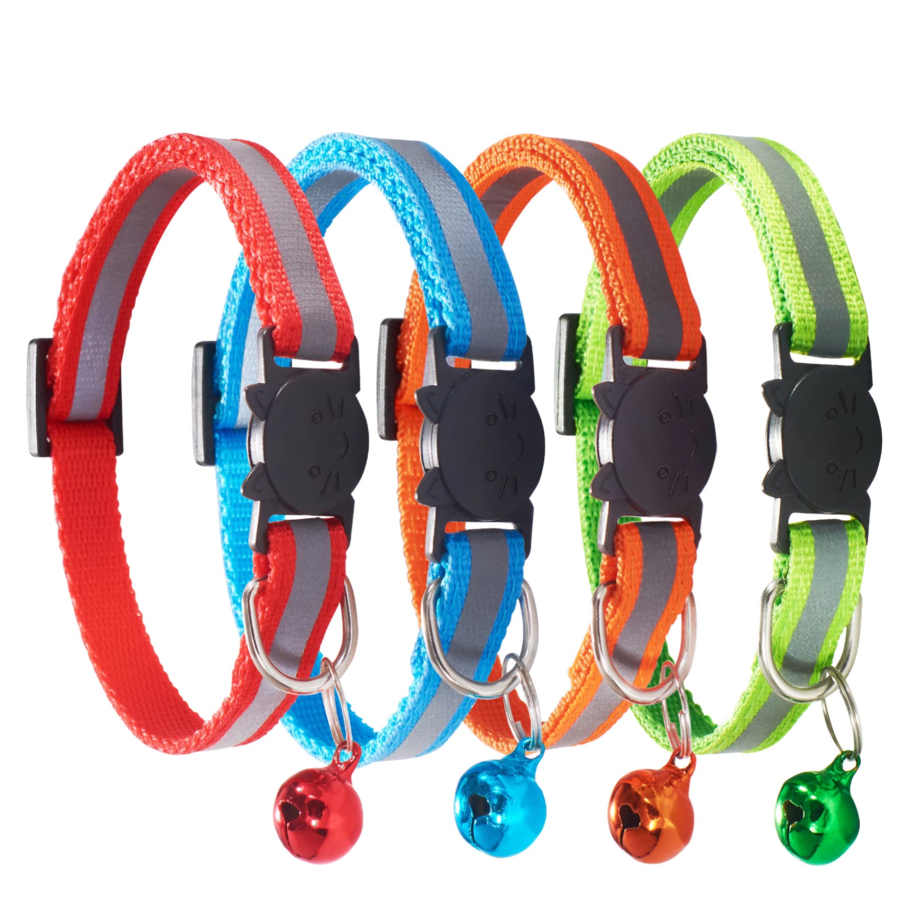 D-Buy Cat Collars With Bell, Breakaway Cat Collars, Reflective Cat Collars, Nylon Cat Collars With Bell, Collars For Cats (4 Colors)