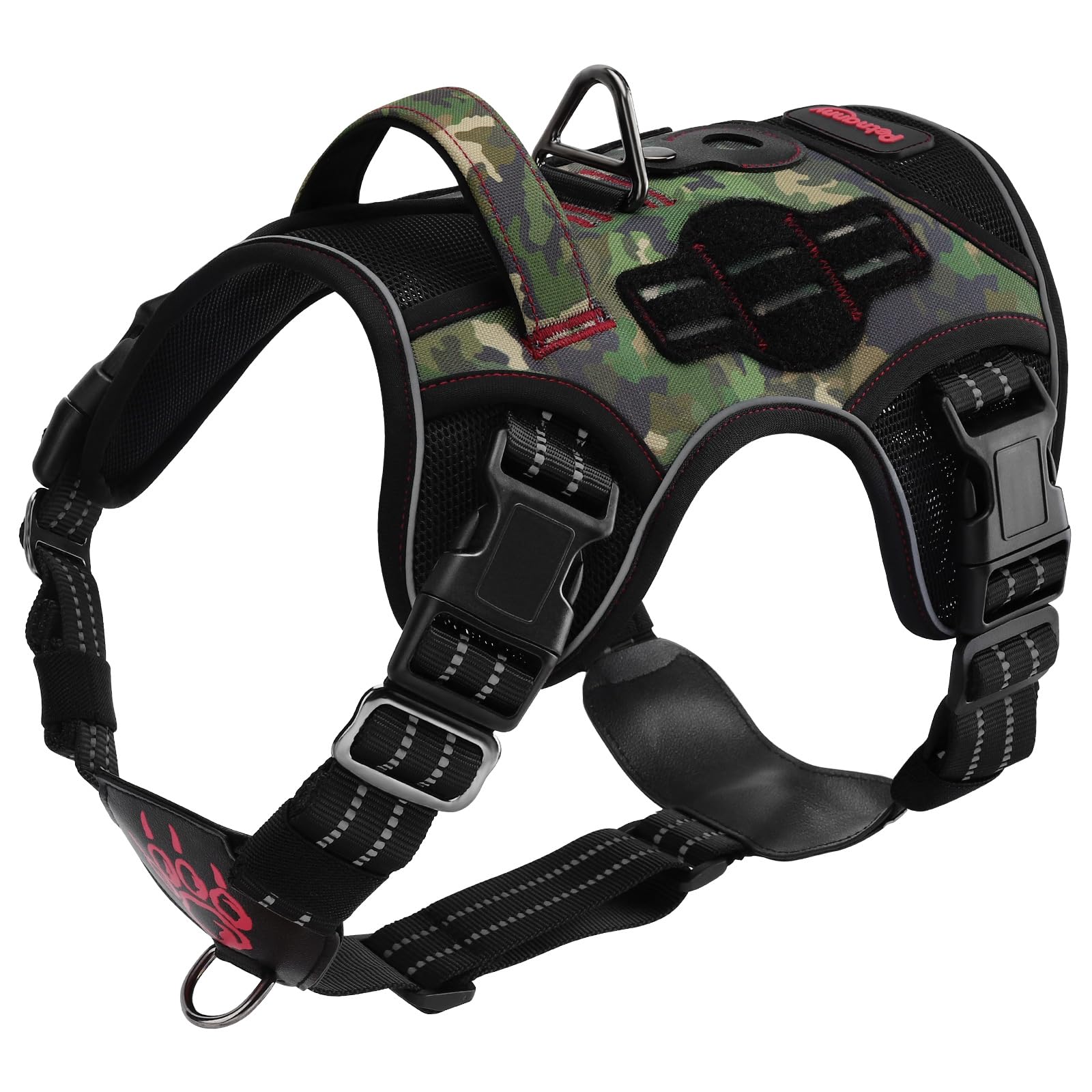 Petnanny No-Pull Tactical Dog Harness - Service Vest for XL Dog w/Reflective Strips, Padded Handle, AirTag Pocket | Escape-Proof