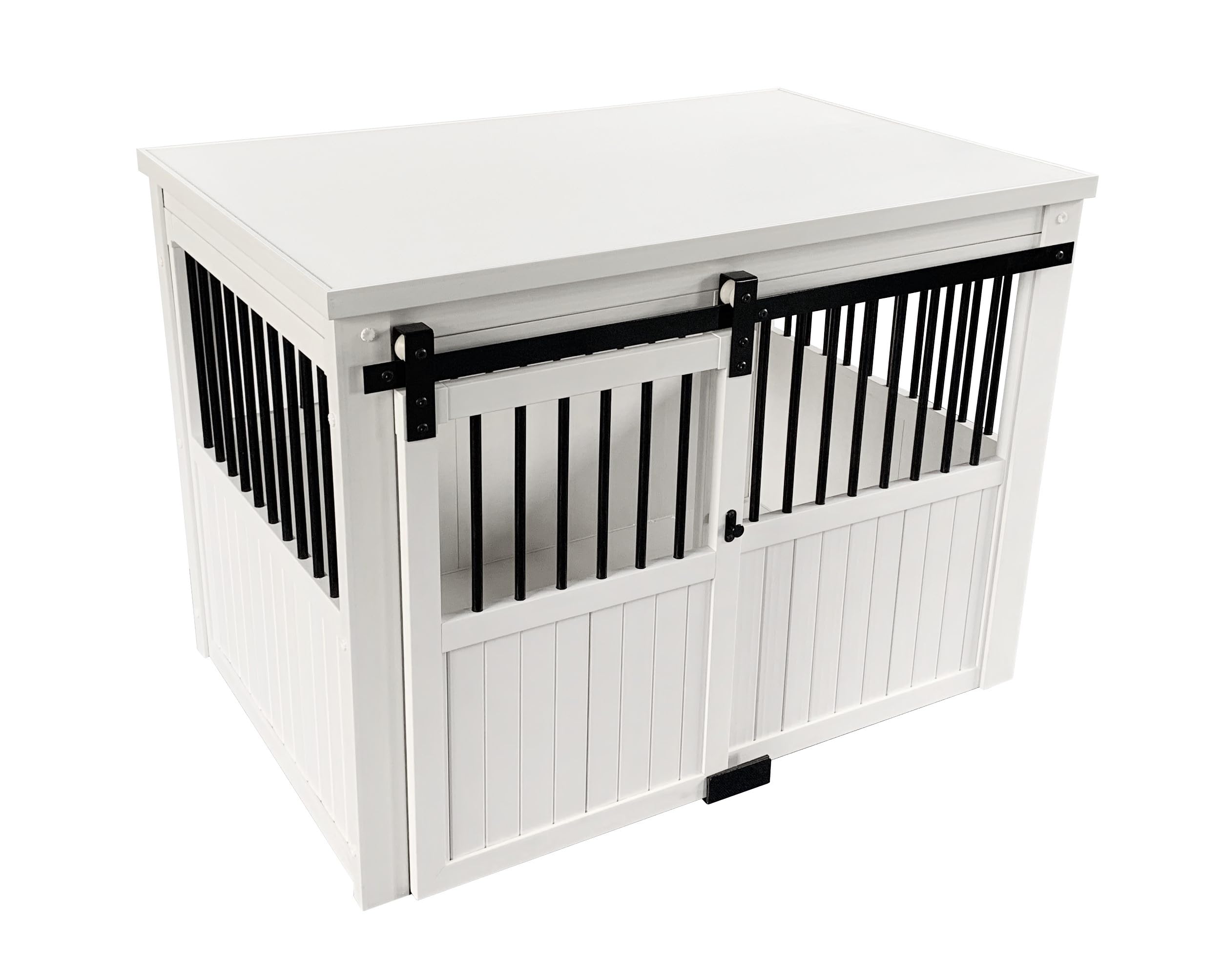 New Age Pet ECOFLEX Homestead Sliding Barn Door Furniture Style Dog Crate - Antique White, Large (EHDBC15-04L) - Stylish, Durabl