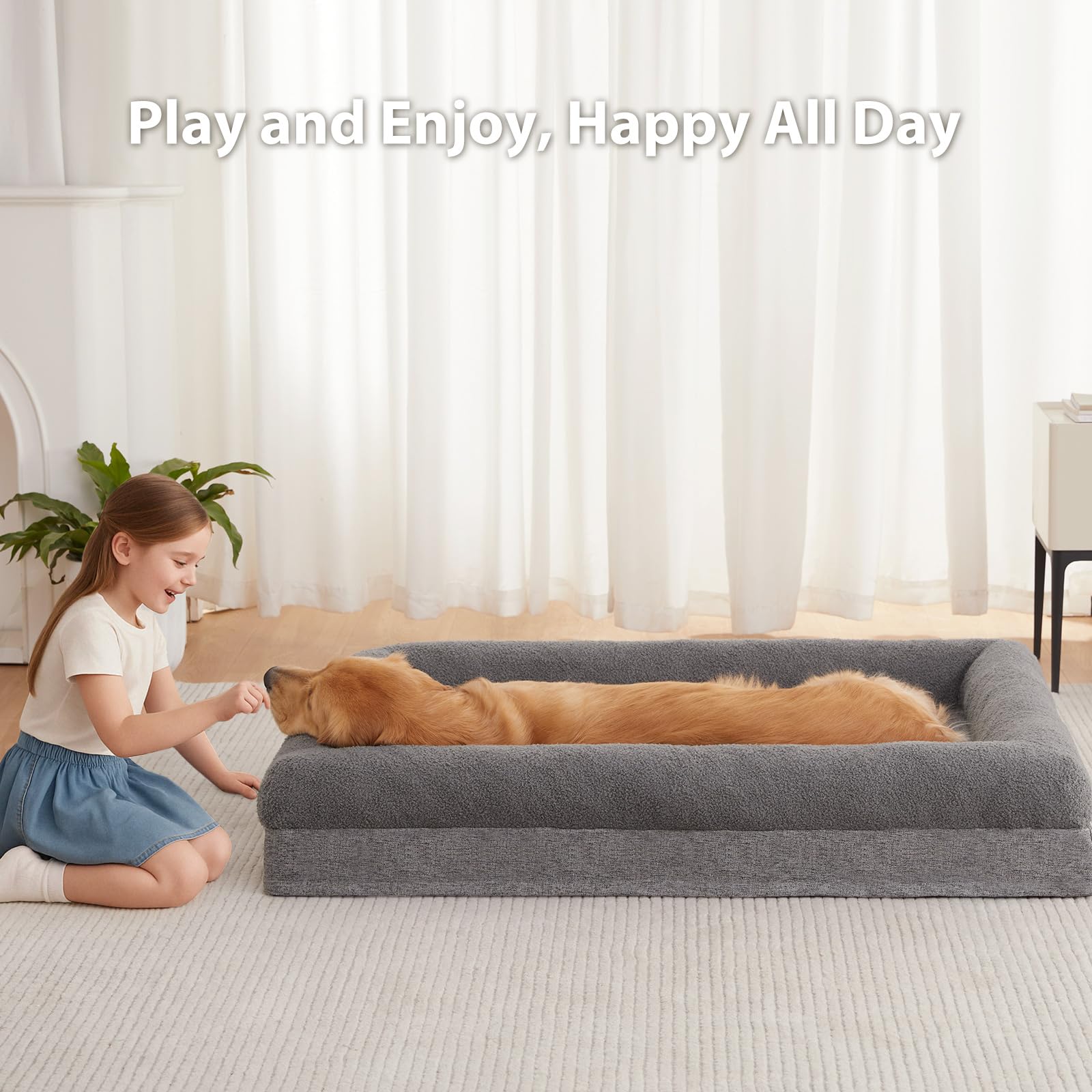 Rrpethome Washable Dog Beds Large Sized Dog Couch, Extra Large Orthopedic Dogs Beds With Removable Cover, Waterproof Pet Bed Wit