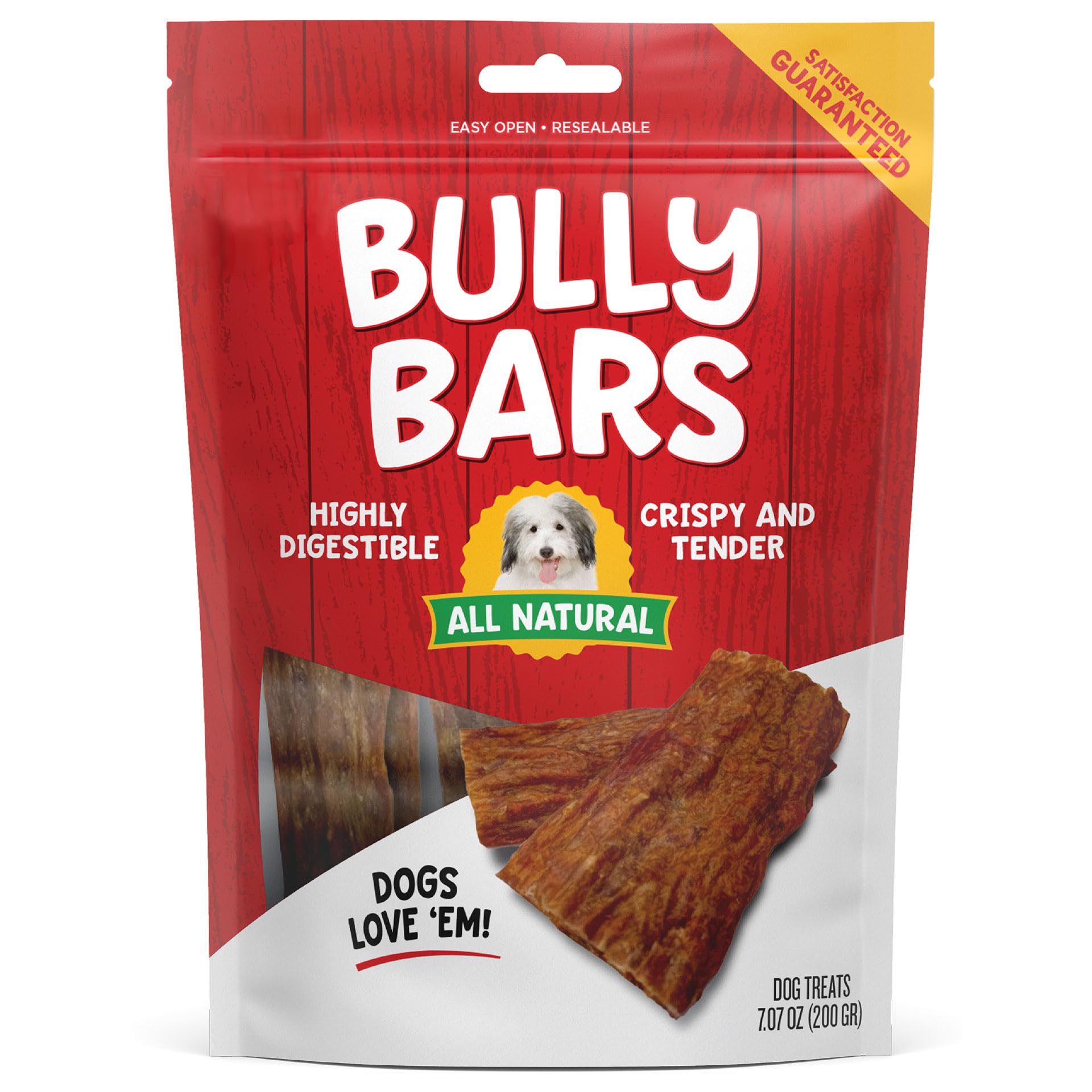 All Natural 4 Inch Bully Bars | Made with Beef Pizzle | Highly Digestible Dog Chew | Crispy & Tender Dog Treats - 7.07 Ounces