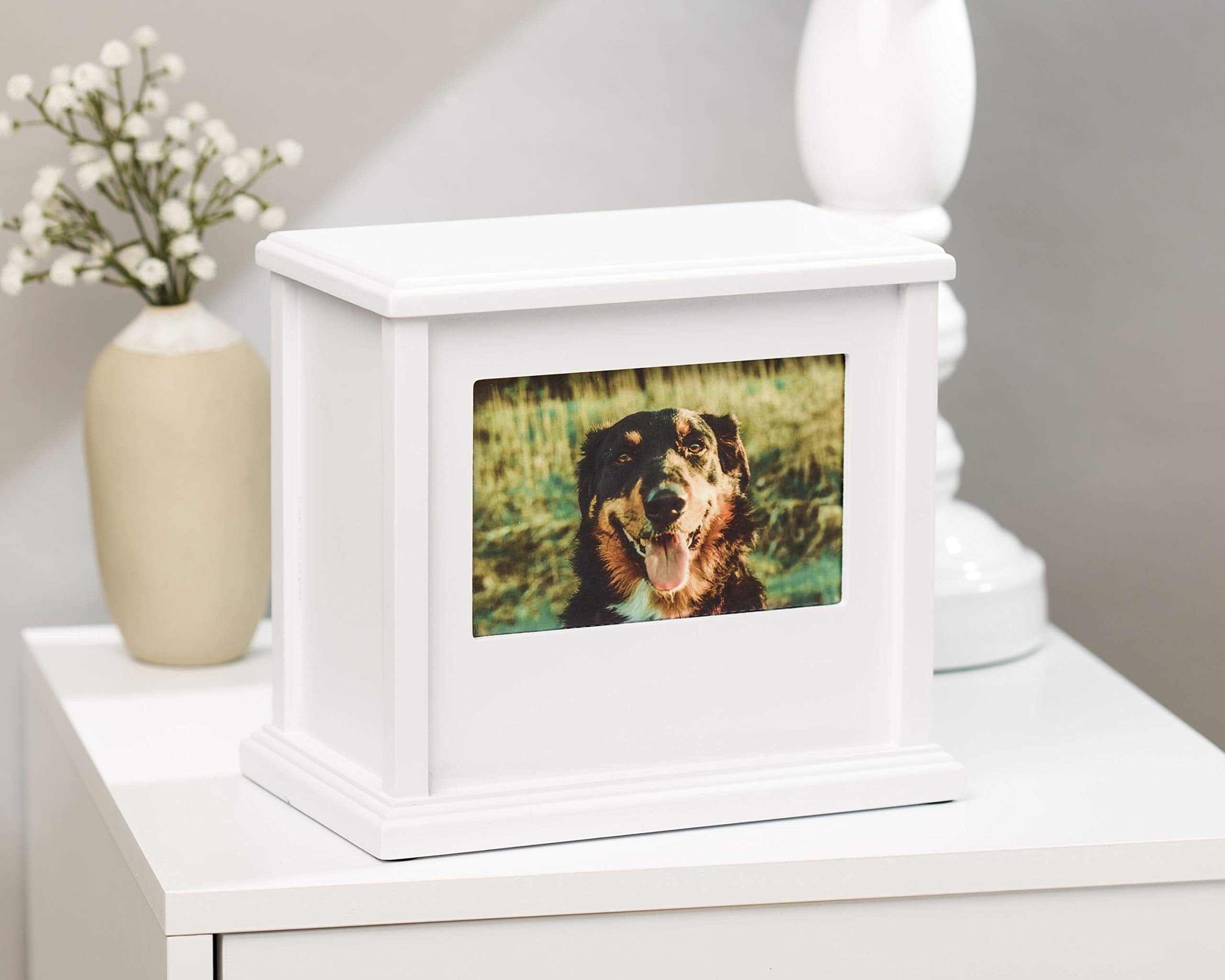 Pearhead Dog Or Cat Personalized Memory Box Keepsake, Pet Urn, Wooden Memorial Dog Urns For Ashes, White