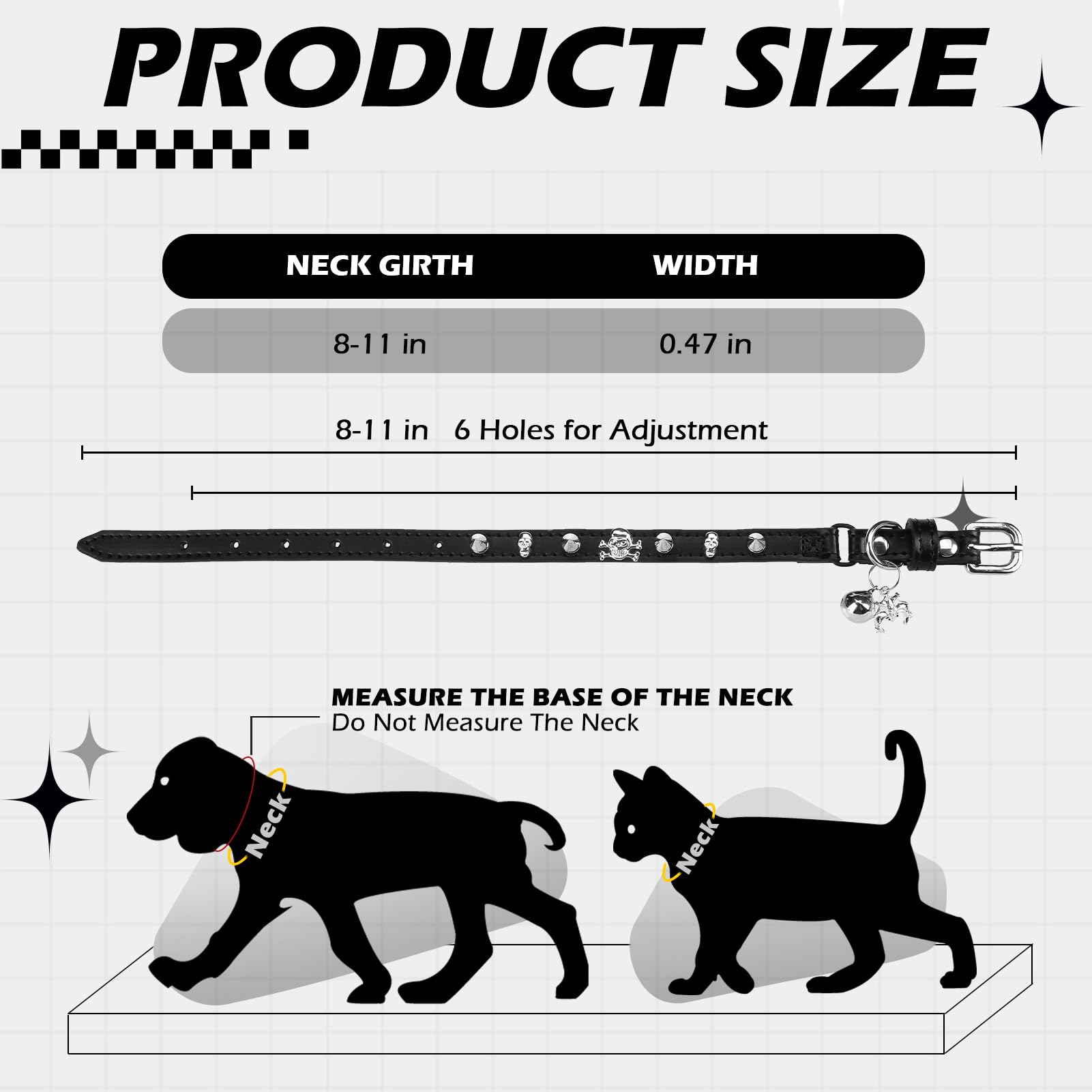Expawlorer Halloween Leather Cat Collar - Adjustable Pet Collar With Rivet Spike For Girl Boy Cats, Punk Accessories With Bell &