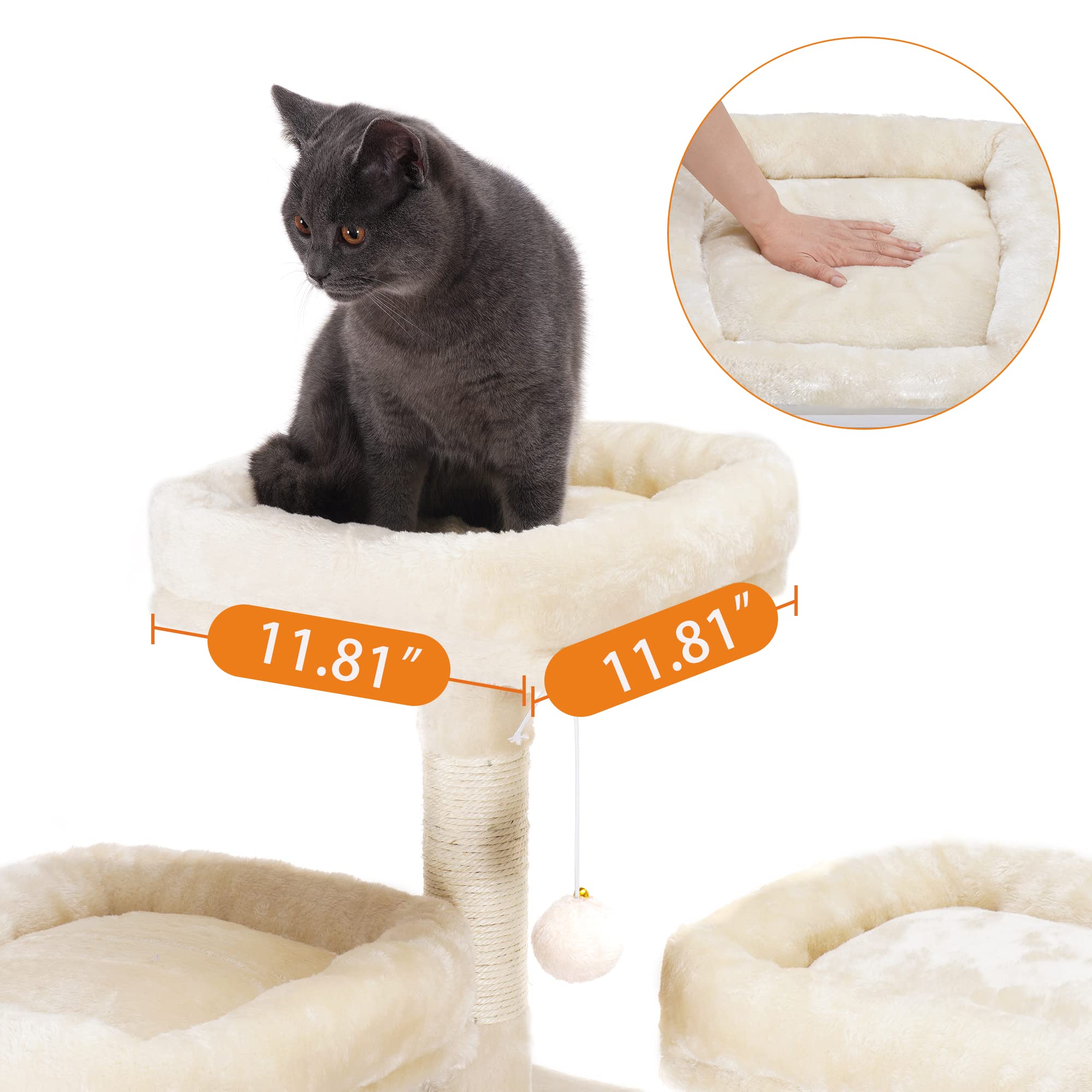 Heybly Cat Tree, 73 Inches Tall Cat Tower For Large Cats 20 Lbs Heavy Duty For Indoor Cats,Big Cat Furniture Condo For With Padded Plush Perch, Cozy Basket And Scratching Posts Beige Hct030M