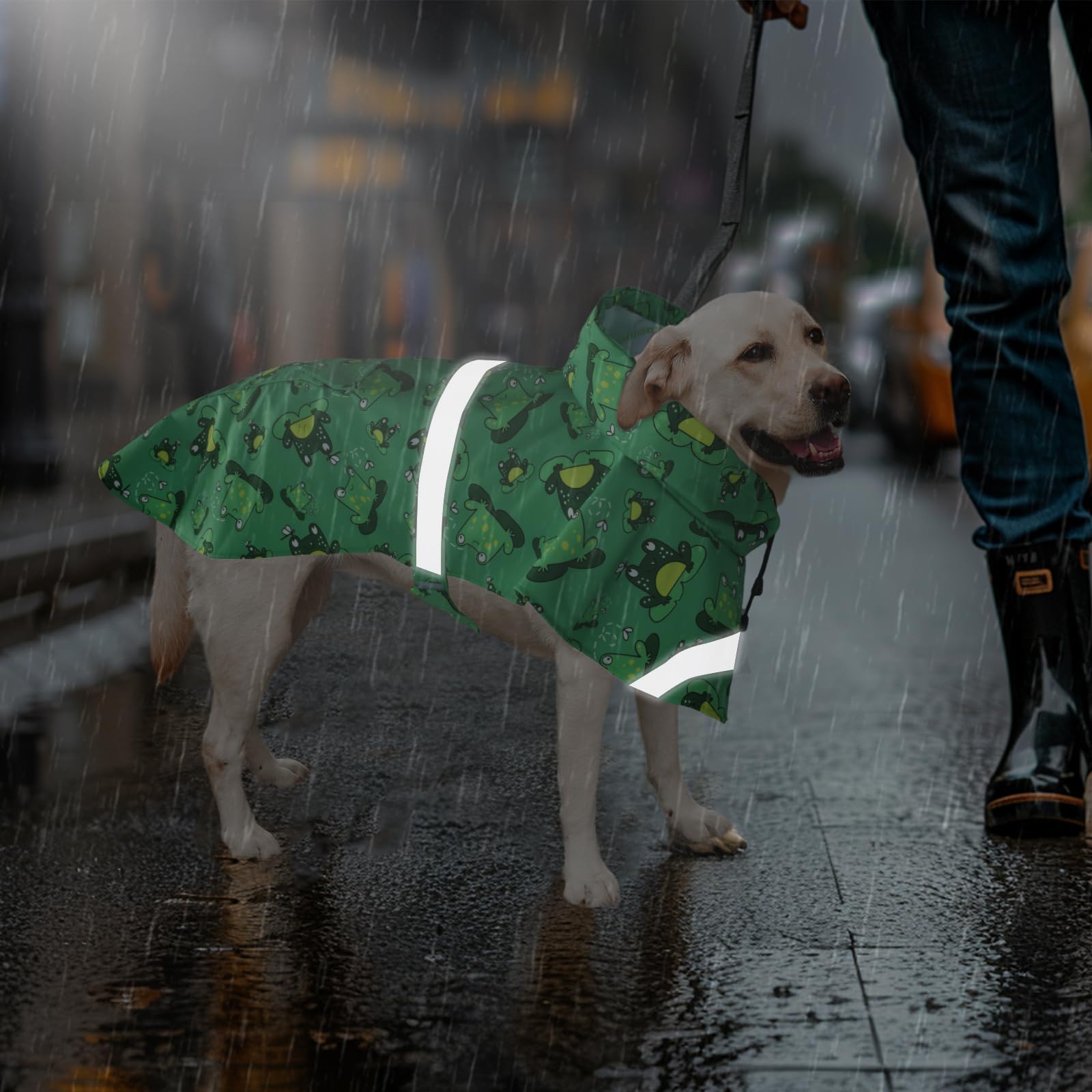 Delifur Large Dog Raincoat- Waterproof Dog Rain Poncho Adjustable Double Layer Rain Jacket With Hood For Medium Large Dogs Desig