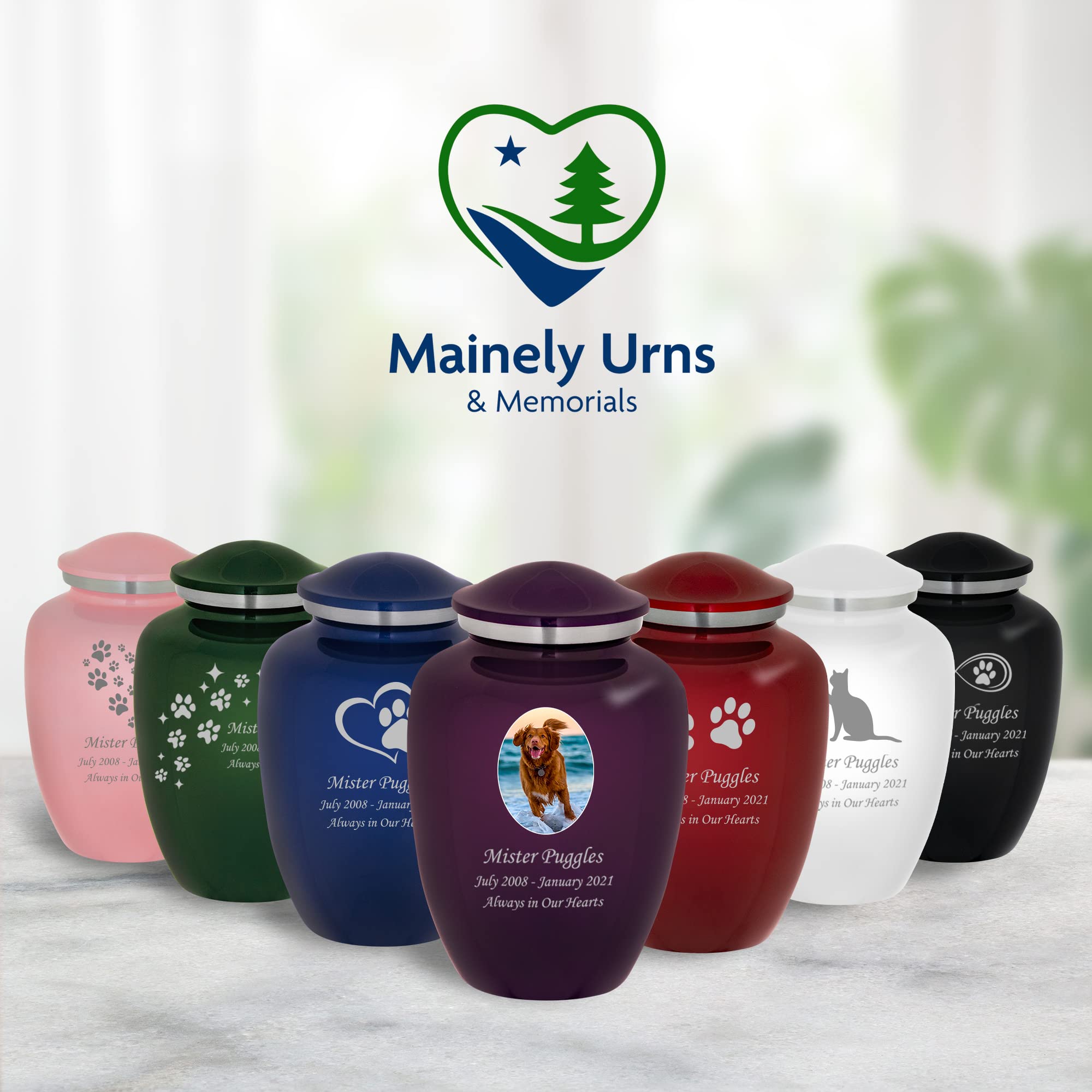 Mainely Urns Homage Large Custom Engraved Dog Paw Cremation Urn For Pet Ashes - Vase Style Pet Urn - 200 Cubic Inch Capacity -Pe
