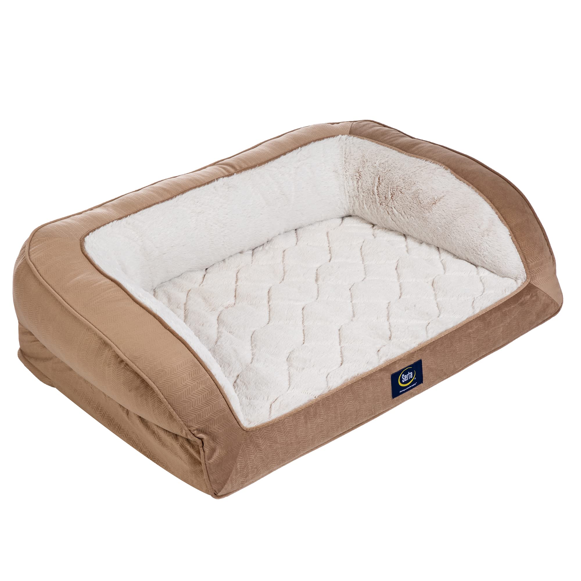 Serta Orthopedic Quilted Couch Dog Bed For Pets - Desert Sand (Large)
