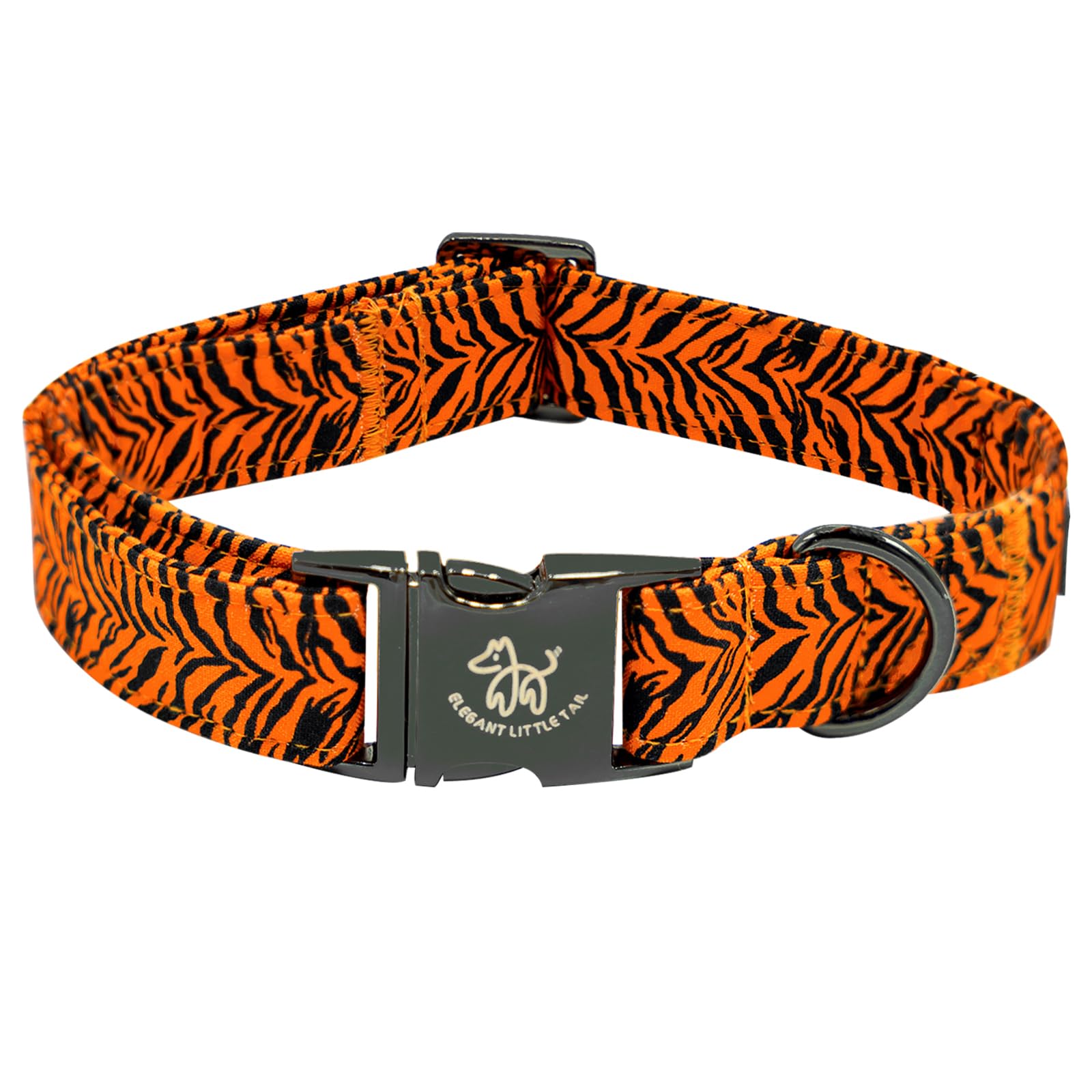 Elegant Tiger Print Summer Collar - Cotton, Durable Metal Buckle Collar For X-Small Dogs