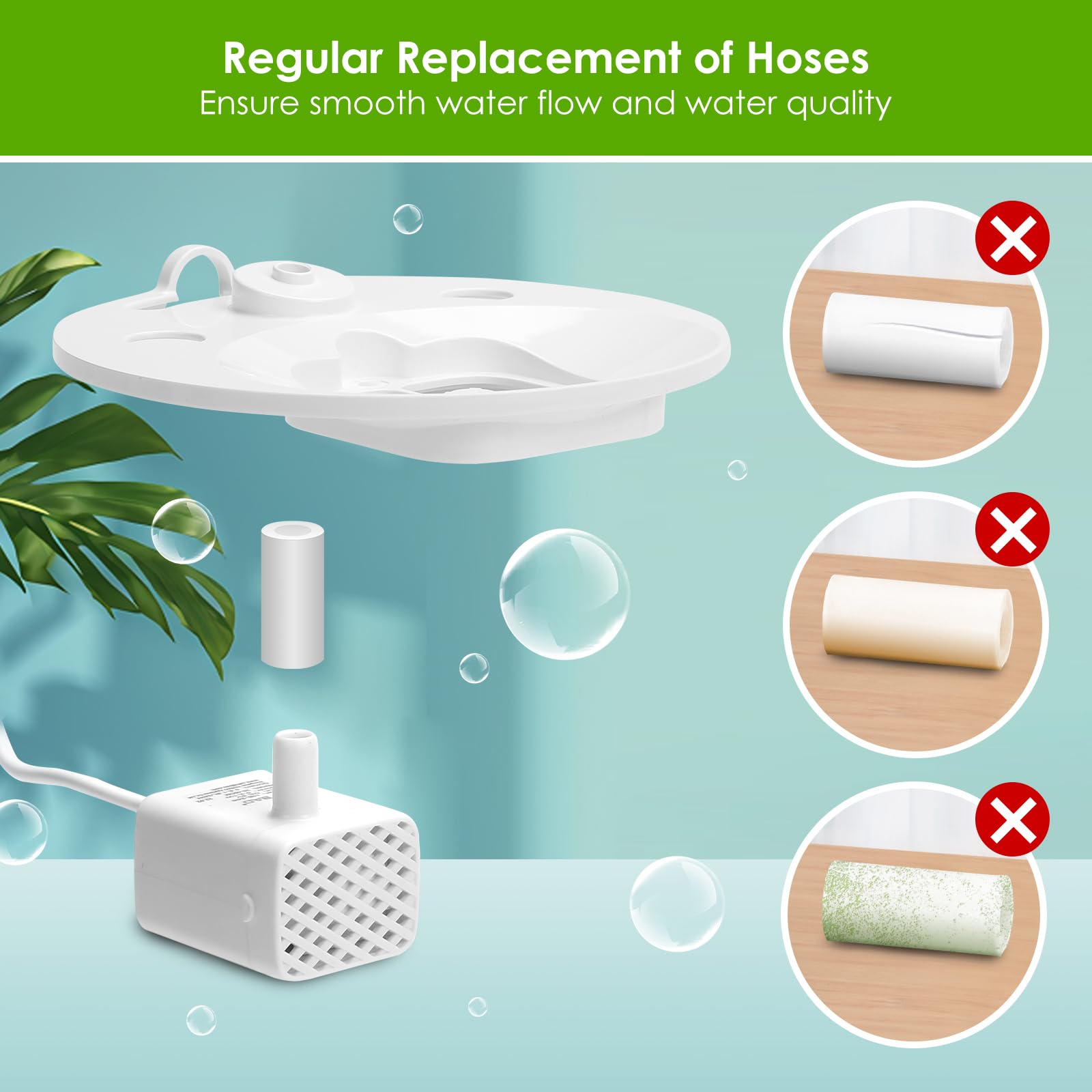 Cat Water Fountain Filter, 3-Pack Pet Fountain Filter Replacement Compatible With 2L/2.5L Cat Drinking Fountain, Replacement Triple Action Water Filter Activated Carbon Filter, 1 Hose