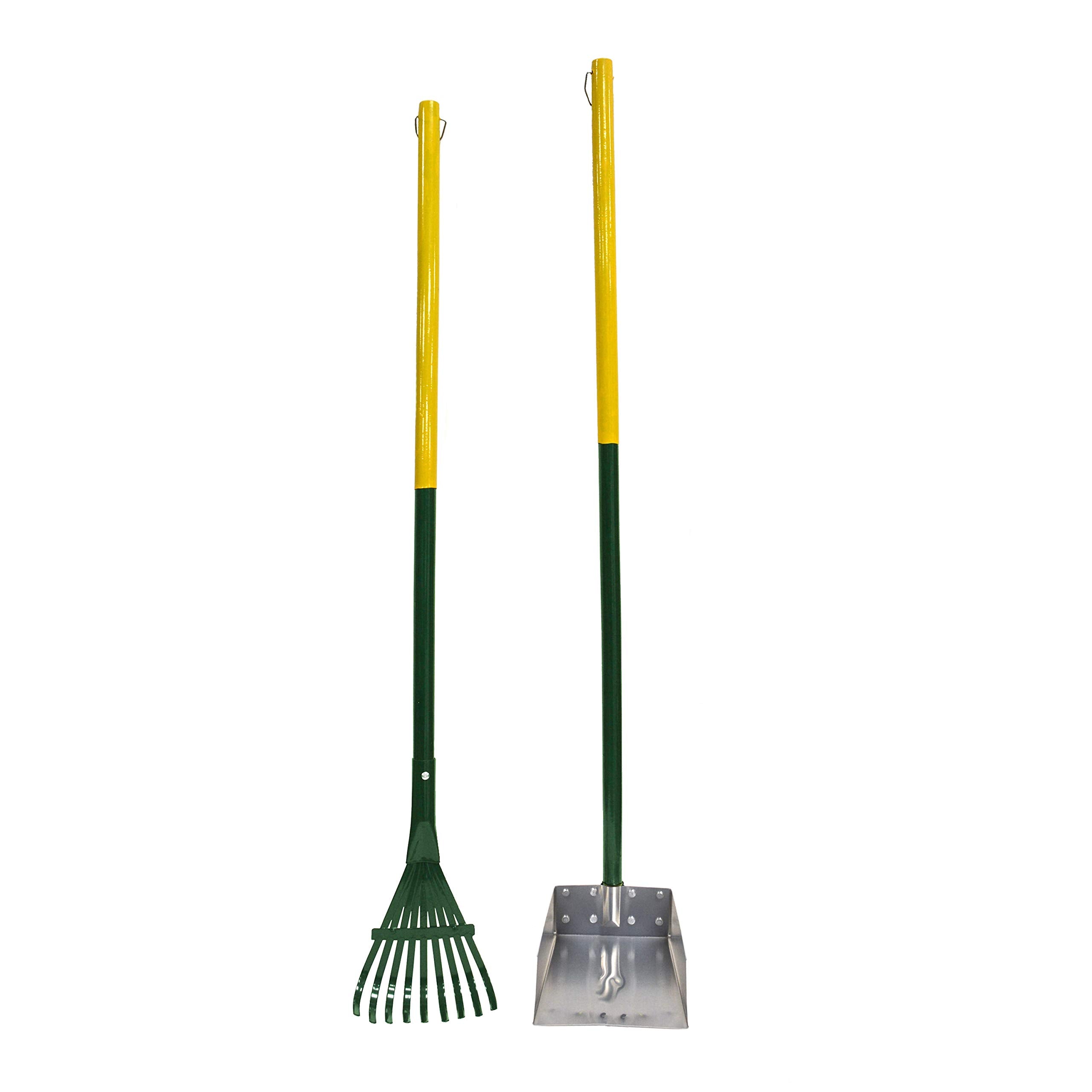 Four Paws Stainless Steel Long-Handled Dog Pooper Scooper Rake & Pan 2 Piece Set, Pet Waste Pickup Tool, 38' X 7'