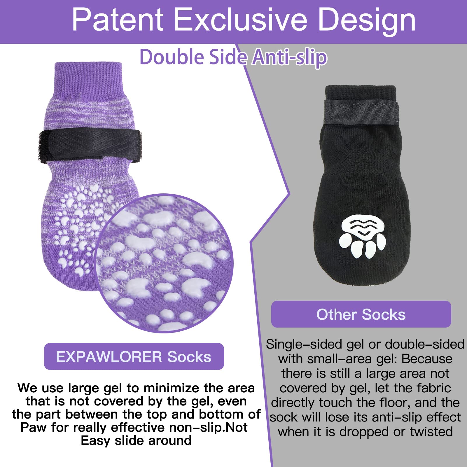 Expawlorer Double Side Anti-Slip Dog Socks With Adjustable Straps-Strong Grips Traction Control For Indoor On Hardwood Floor Wear,Best Paw Protector For Puppy Small Medium Large Dogs,X-Large (6 Count)