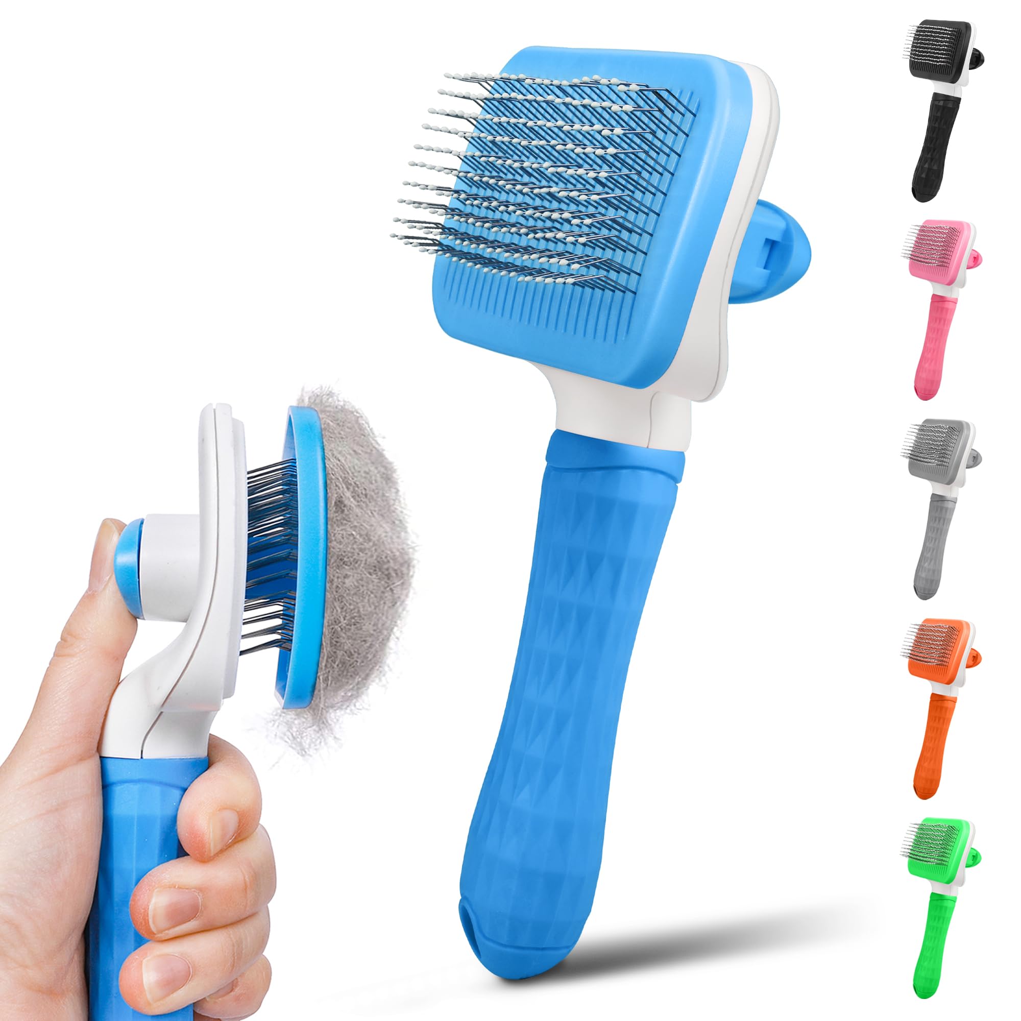 Pwod Dog & Cat Brush, Self Cleaning Slicker Brush For Pets, Upgraded Dog Brush For Shedding Massaging And Grooming, Removes Loos