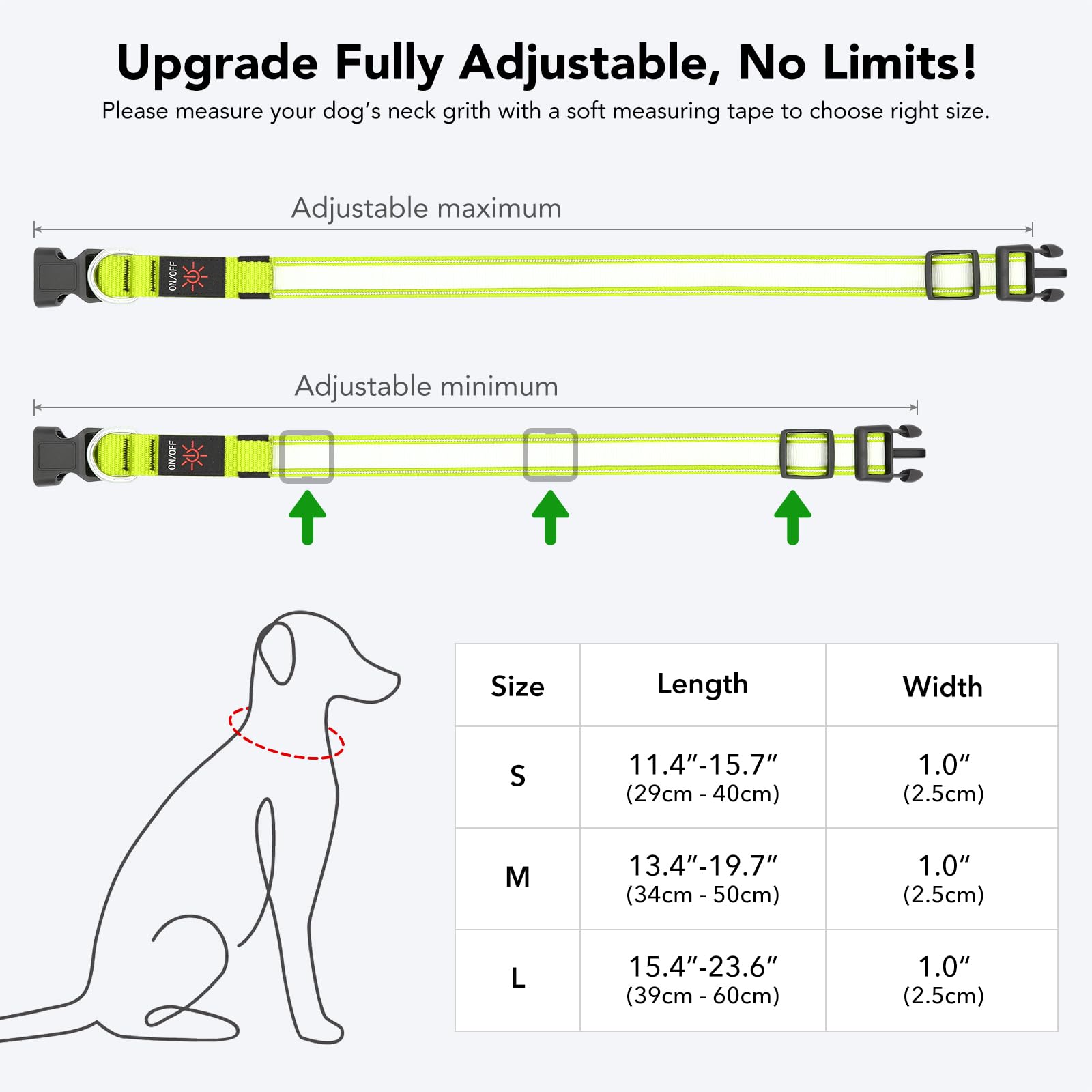 Pzrlit Led Light Up Dog Collars Micro Usb Rechargeable Waterproof, Full Adjustable Lighted Glow Dark Dog Collar Light For Night Walking For Small Medium Large Dogs, Green