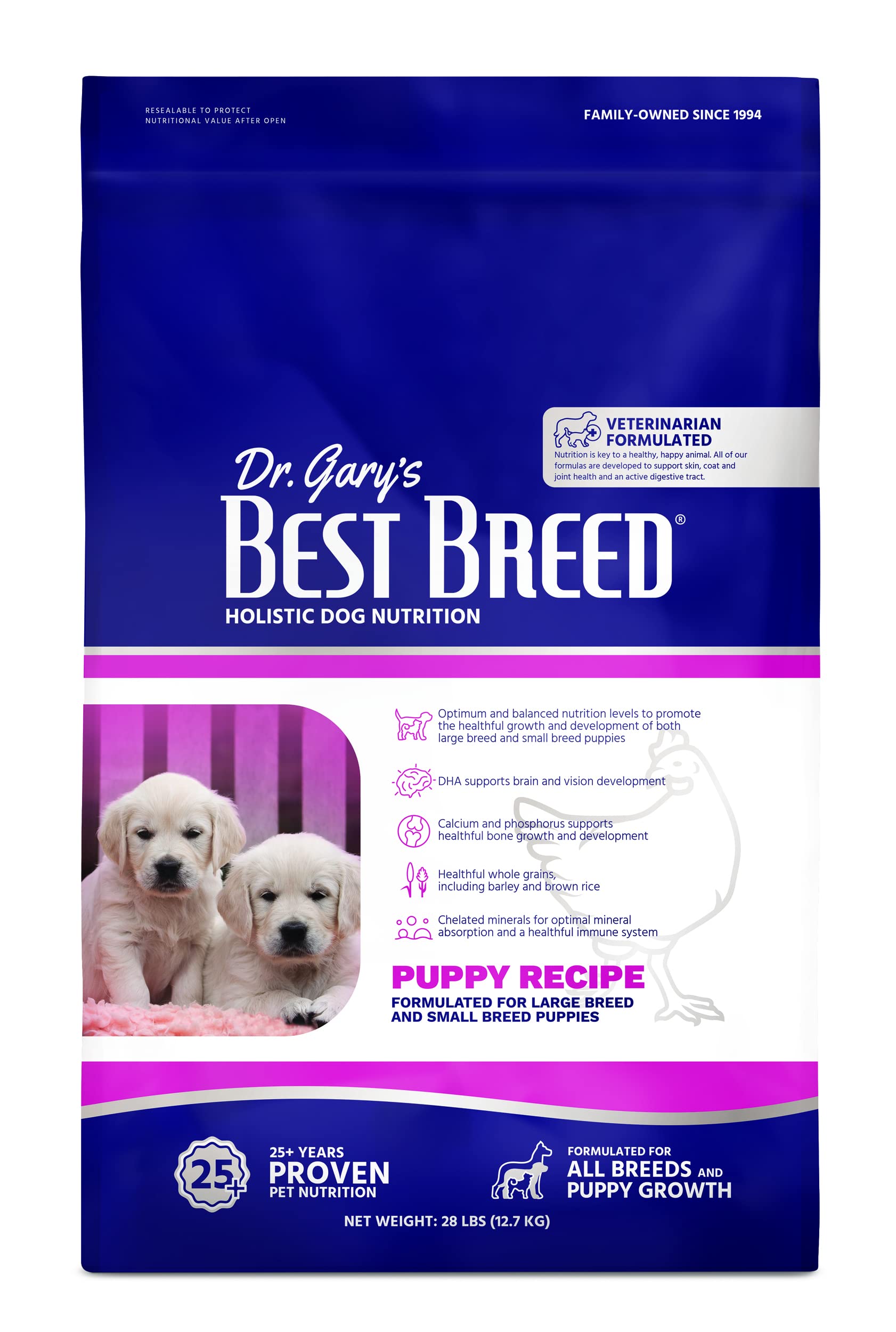 Dr. Garys Best Breed Puppy Recipe Made in USA [Natural Dry Dog Food] - 28lbs, Dark Brown, Medium