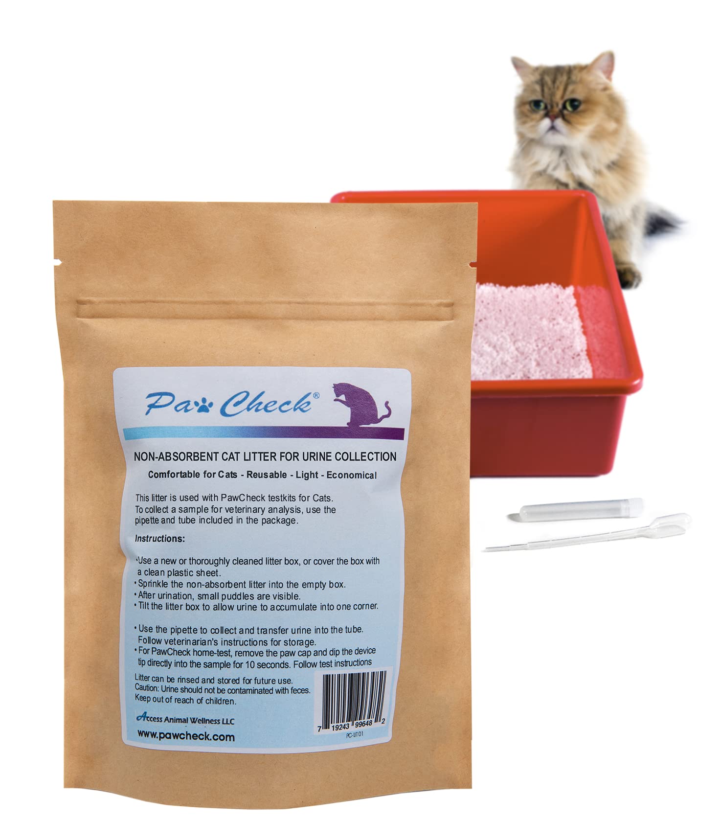 Pawcheck Cat Litter For Urine Collection - Reusable And Non-Absorbent Cat Urine Collection Home Kit Intended To Monitor Cat Health