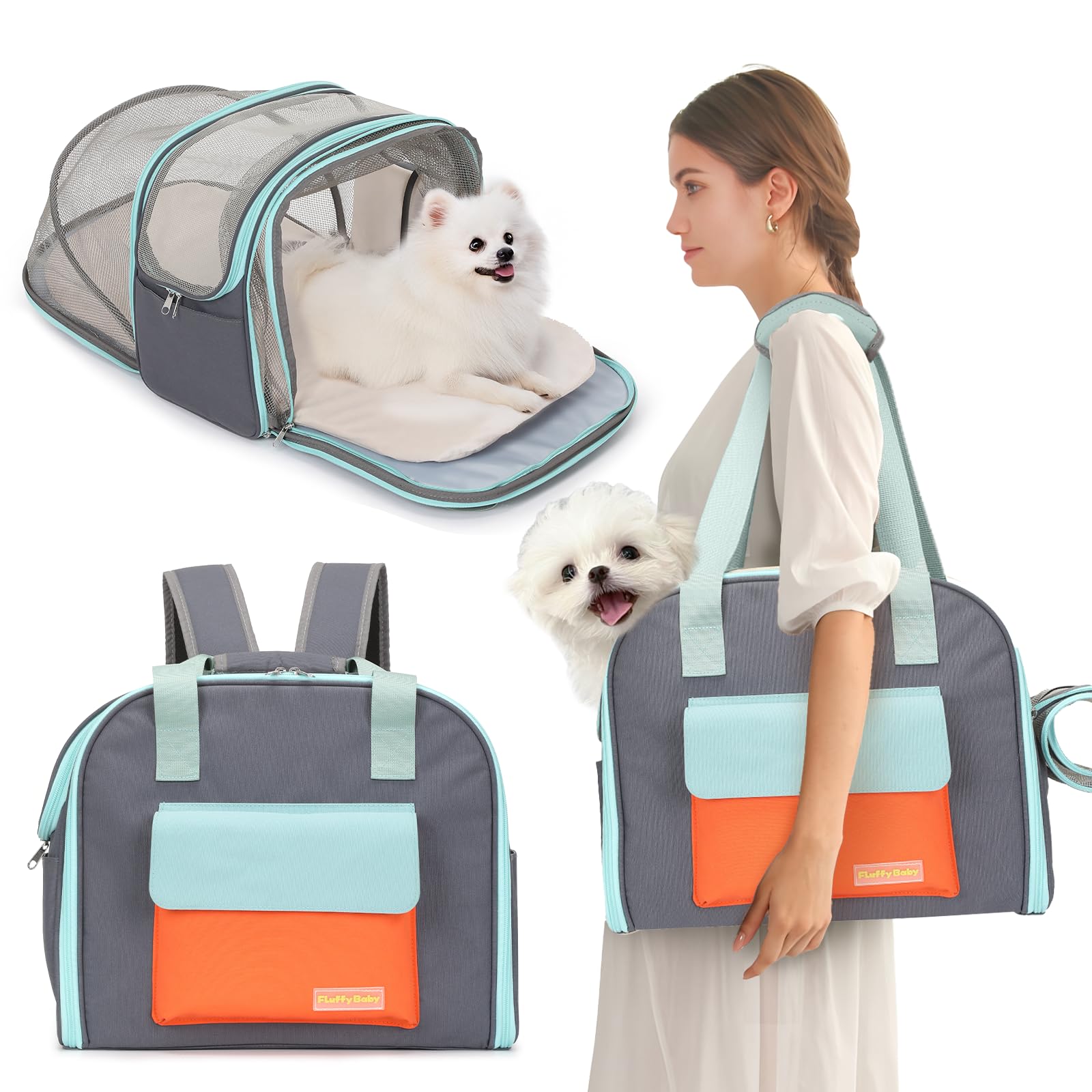 Expandable Pet Carrier Backpack, Cat Carrier Backpacks with Breathable Mesh for Cats Small Dogs Puppies Up to 25 Lbs Airline App
