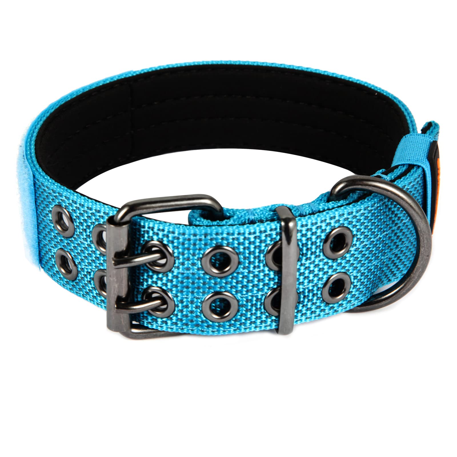 Yunleparks Tactical Collar For Medium Large Dogs, Heavy Duty Metal Buckle, Soft Neoprene Padded, Nylon Wide(Medium, Blue)