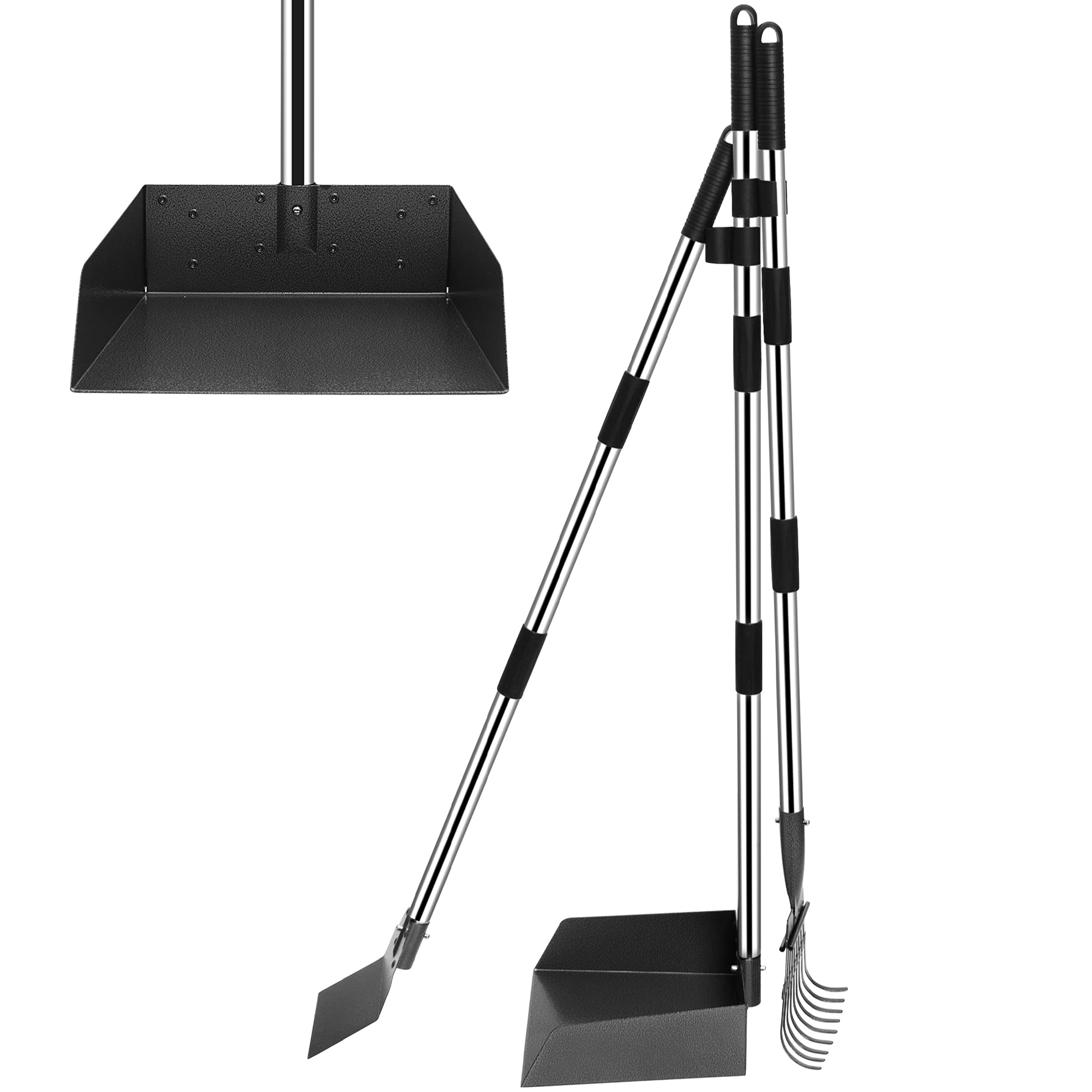 Niubya Dog Pooper Scooper, Extra Large Poop Scooper for Large and Small Dogs with Long Handle, Metal Pet Poop Tray and Rake Set 