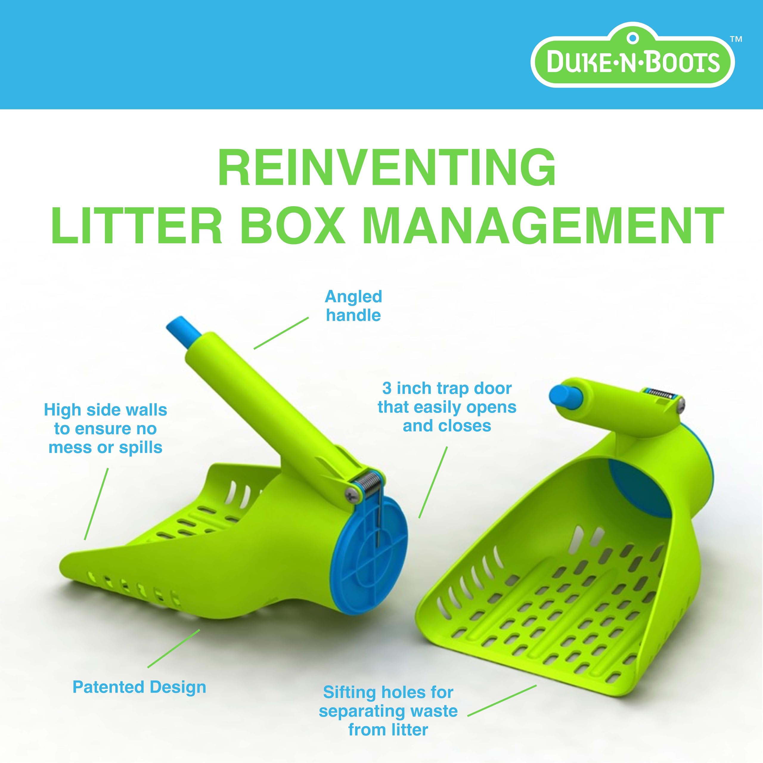 Duke-N-Boots Cat Litter Scoop and Release - Easy Disposal Scooper for Litter Box, Patented Quick Button Release Design - Litter