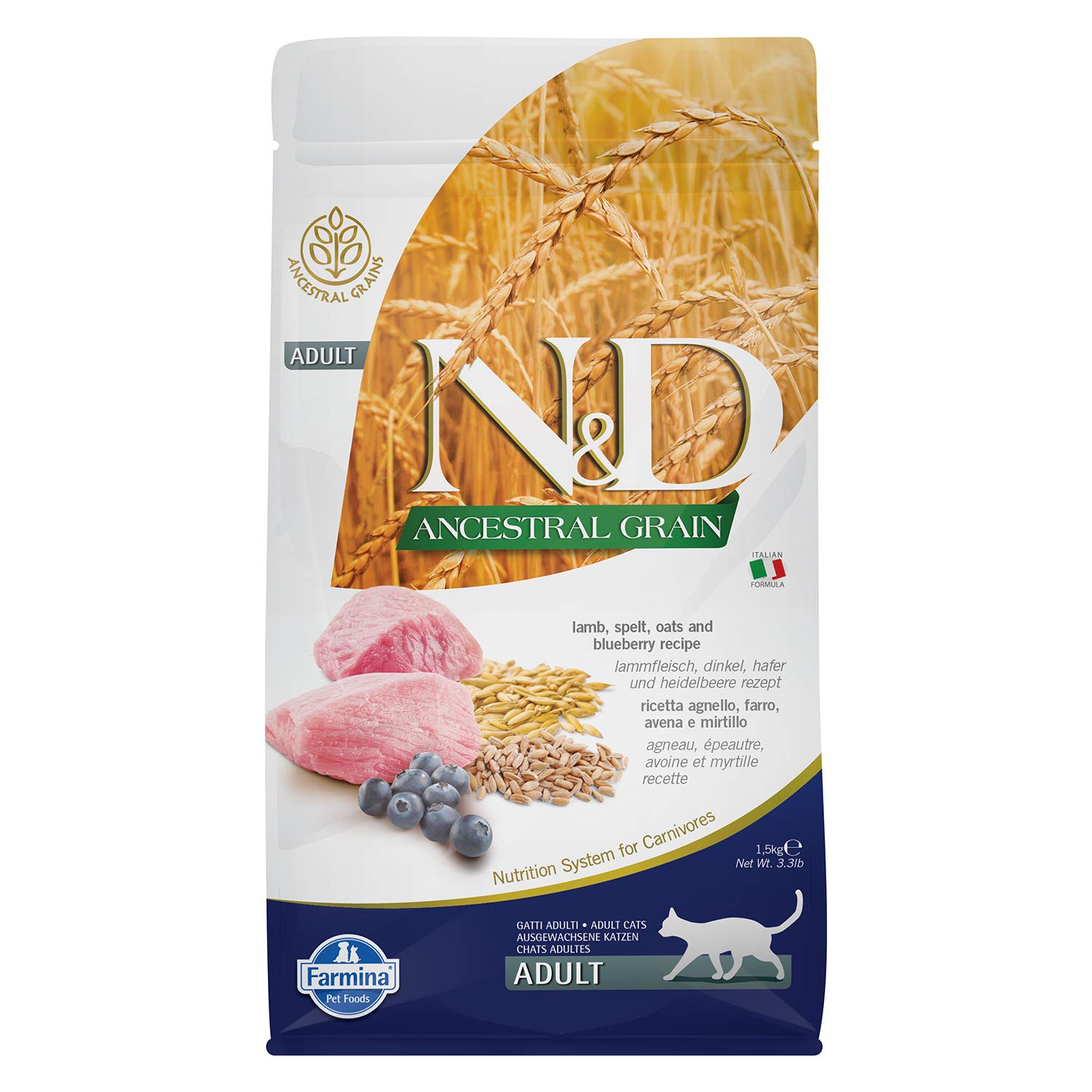 Farmina Natural And Delicious Lamb And Blueberry Low-Grain Formula Dry Cat Food