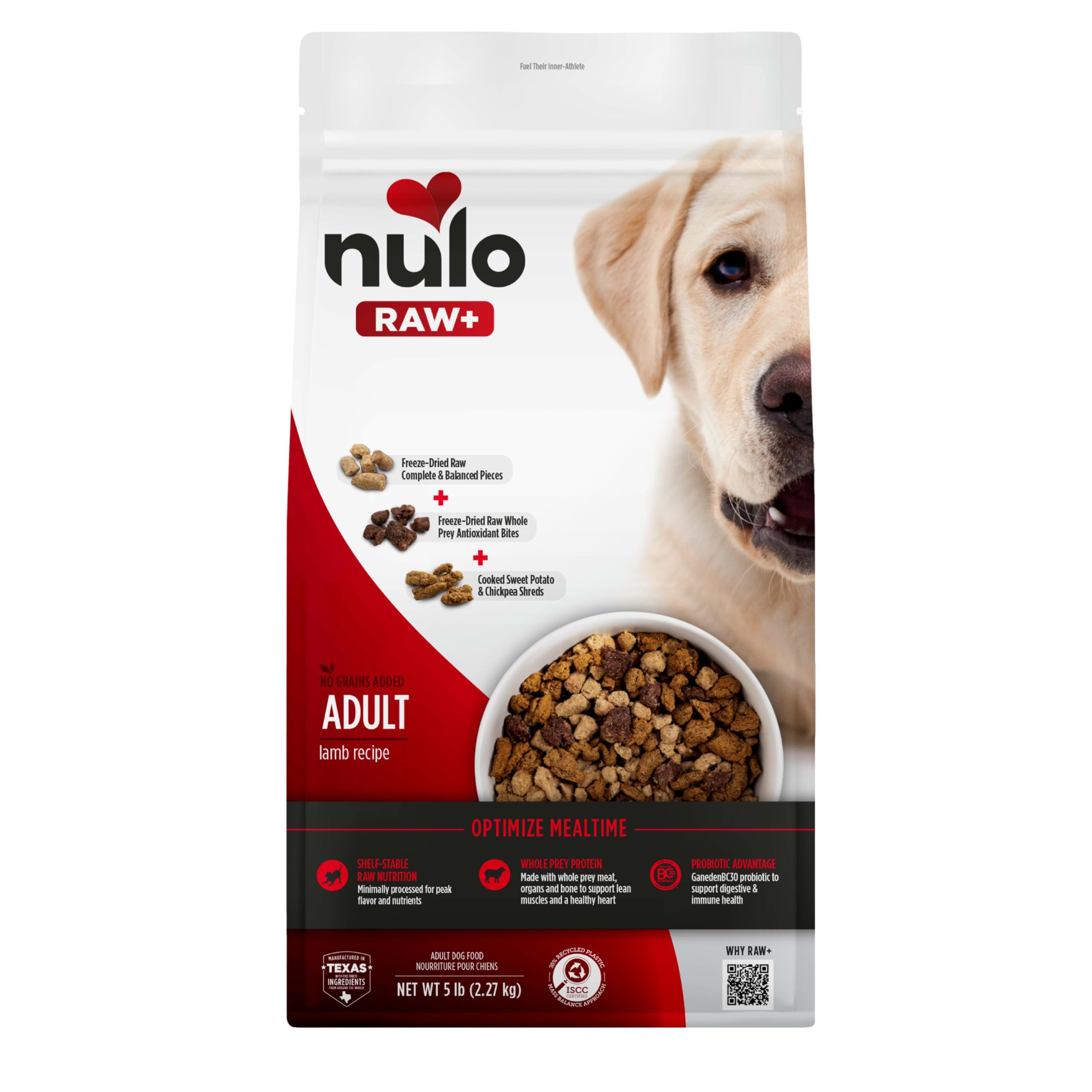 Nulo Freeze-Dried Raw+ Adult Dog Food, Lamb, 5 lb Bag