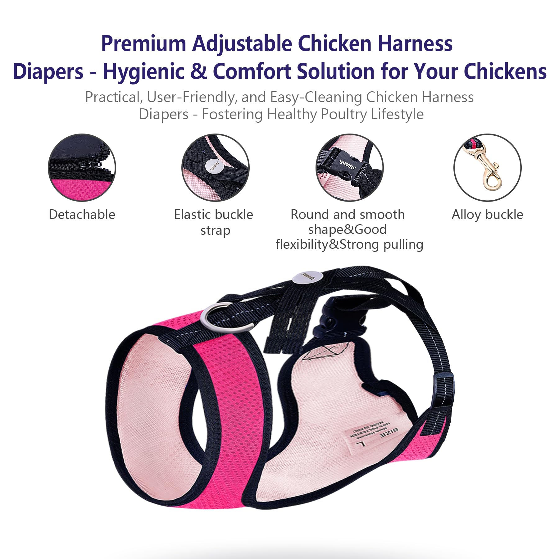Yesito Chicken Harness with 6ft Belt, Comfortable & Breathable, Small Size for Chickens/Ducks/Geese, Green & Pink