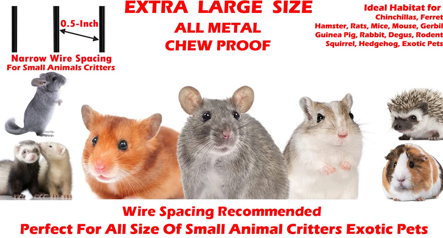 Extra Large Wrought Iron 5-Tiers Chew-Proof Ferret Squirrel Chinchilla Sugar Glider Critter Animal Home Metal Cage Easy Clean Pu