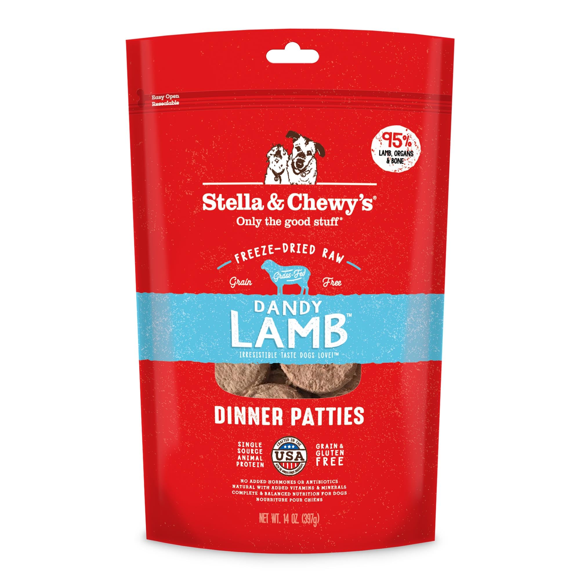 Stella & Chewy's Freeze Dried Raw Dog Food, Dandy Lamb Recipe, 14 oz, Grain Free