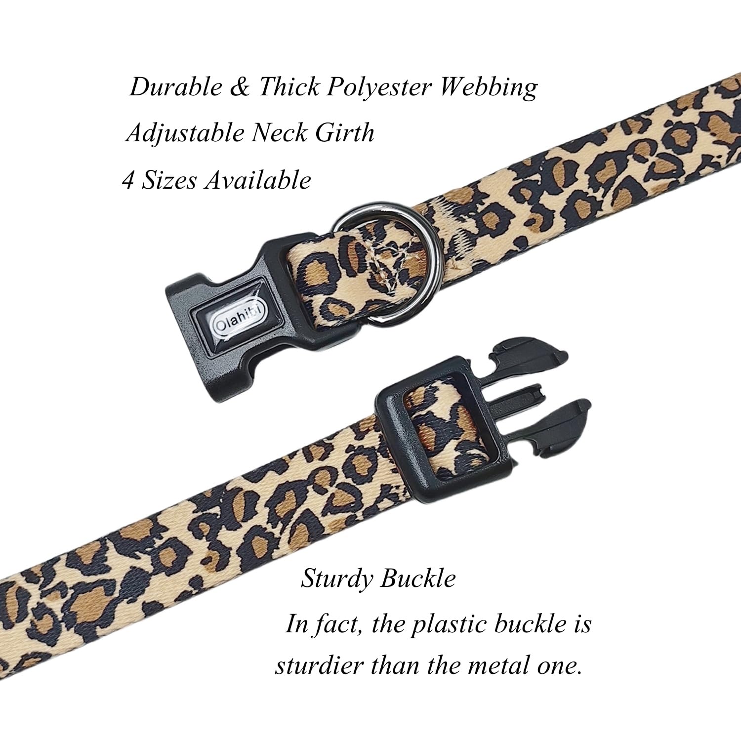 Olahibi Dog Collar Leash Set, Leopard Pattern, 5Ft Matching Leash, Polyester Material, 4 For Small Medium Large Dogs.(S, Brown L