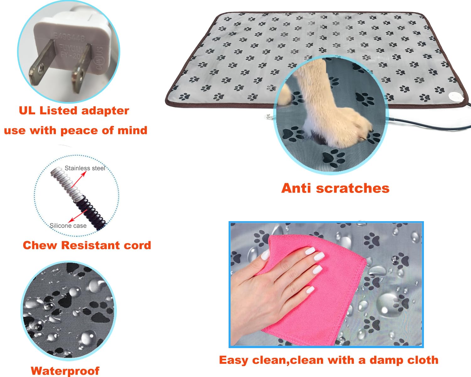 DEOMAN Pet Heating Pad, Extra Large 47x30 Inch, Grey, Waterproof, Smart Timer, Durable Material, Model BHD-800