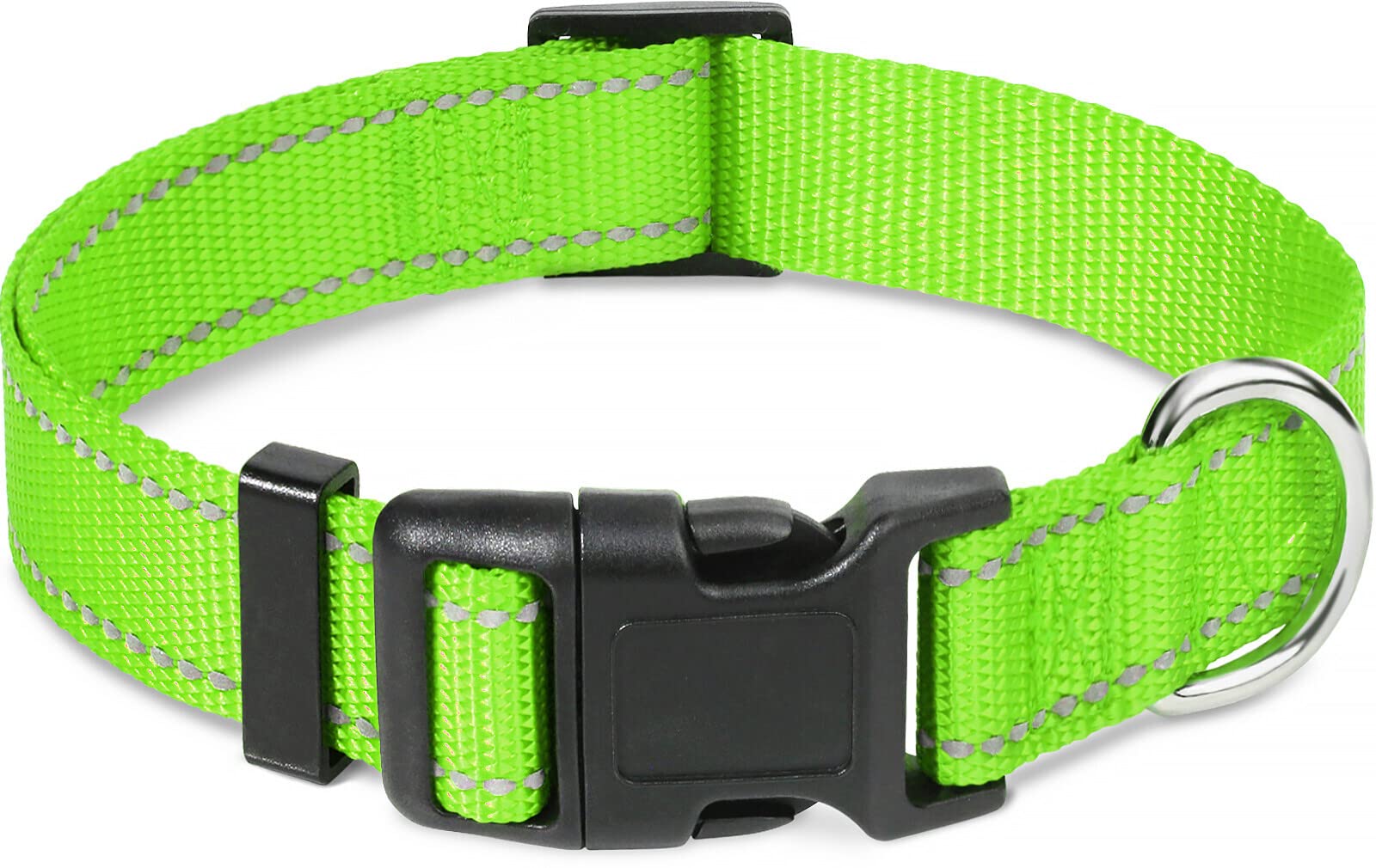 Taglory Reflective Adjustable Dog Collars For Puppy Small Medium Large Dogs, Thin Nylon Webbing And Quick Release Plastic Buckle(Green Medium)