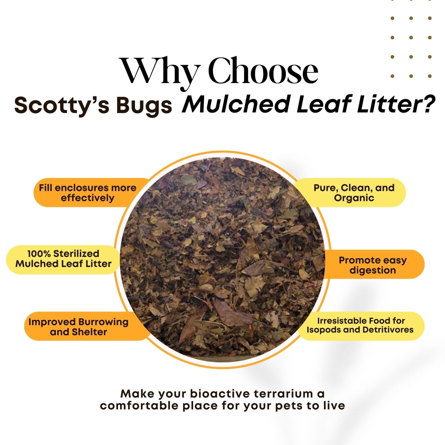 SCOTTY'S BUGS Mulched Leaf Litter for Reptiles, 24oz, Organic Brown Substrate for Isopods & Snails