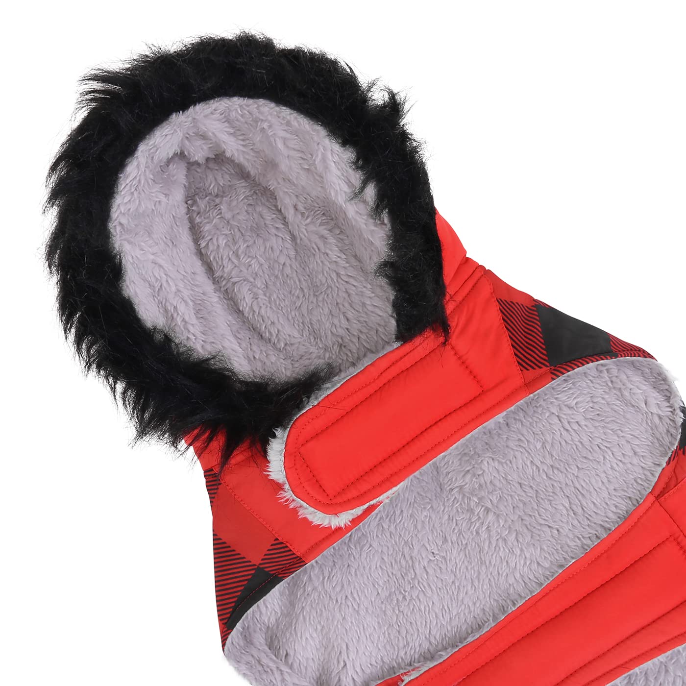 Hde Dog Puffer Jacket Fleece Lined Warm Dog Parka Winter Coat With Harness Hole Buffalo Plaid - Xl